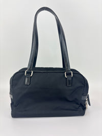 Black Tessuto & Patent Leather Embossed Logo Boston Bag
