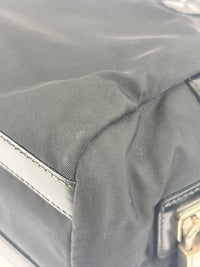 Black Tessuto & Patent Leather Embossed Logo Boston Bag