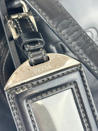 Black Tessuto & Patent Leather Embossed Logo Boston Bag