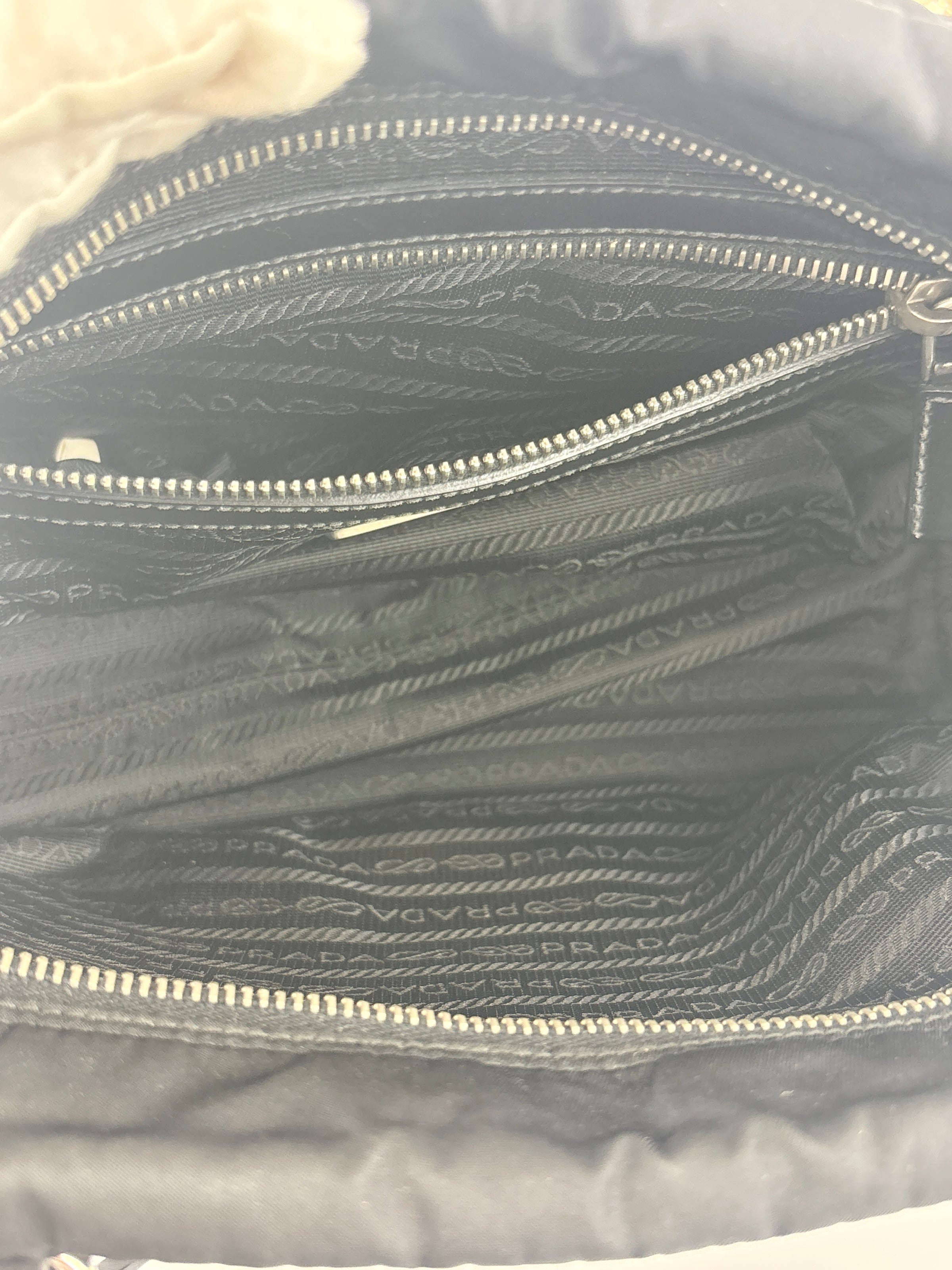 Black Tessuto & Patent Leather Embossed Logo Boston Bag