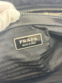 Black Tessuto & Patent Leather Embossed Logo Boston Bag