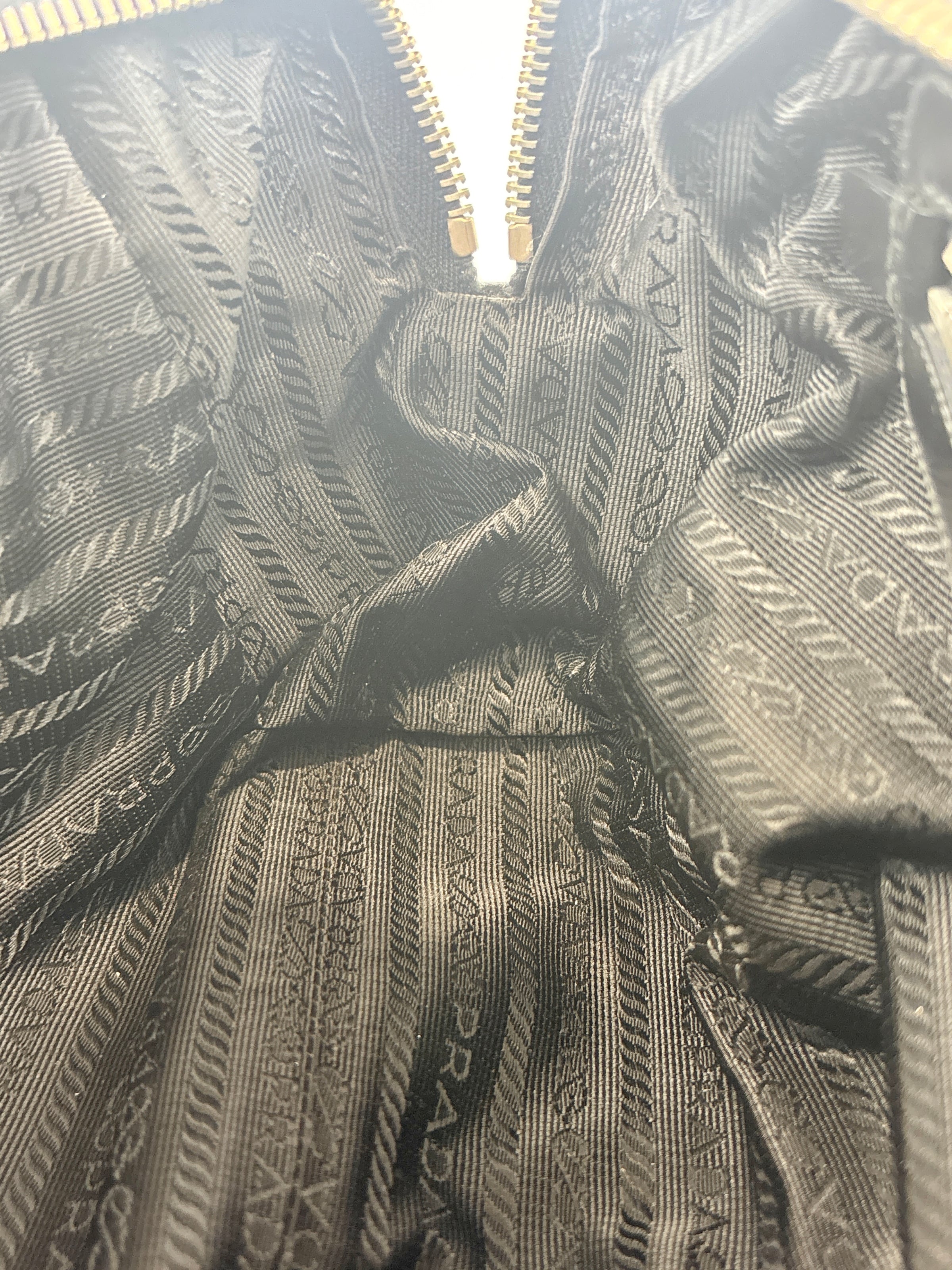Black Tessuto & Patent Leather Embossed Logo Boston Bag