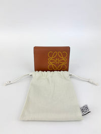 Anagram Trifold Compact Wallet in Brown Calfskin