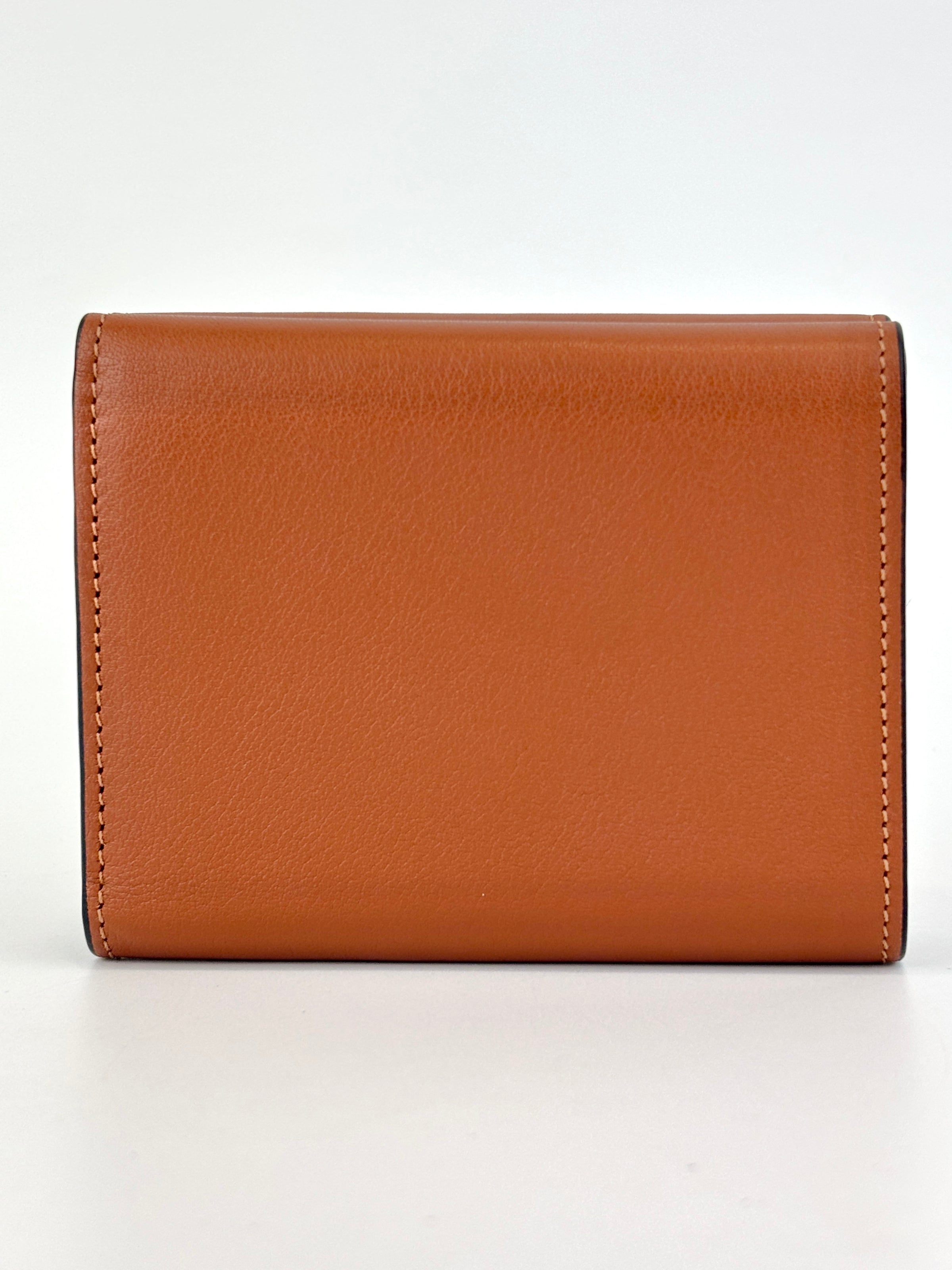 Anagram Trifold Compact Wallet in Brown Calfskin