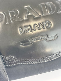 Black Tessuto & Patent Leather Embossed Logo Boston Bag