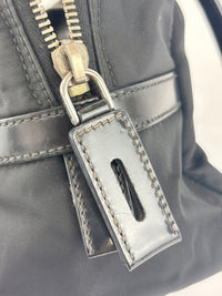 Black Tessuto & Patent Leather Embossed Logo Boston Bag