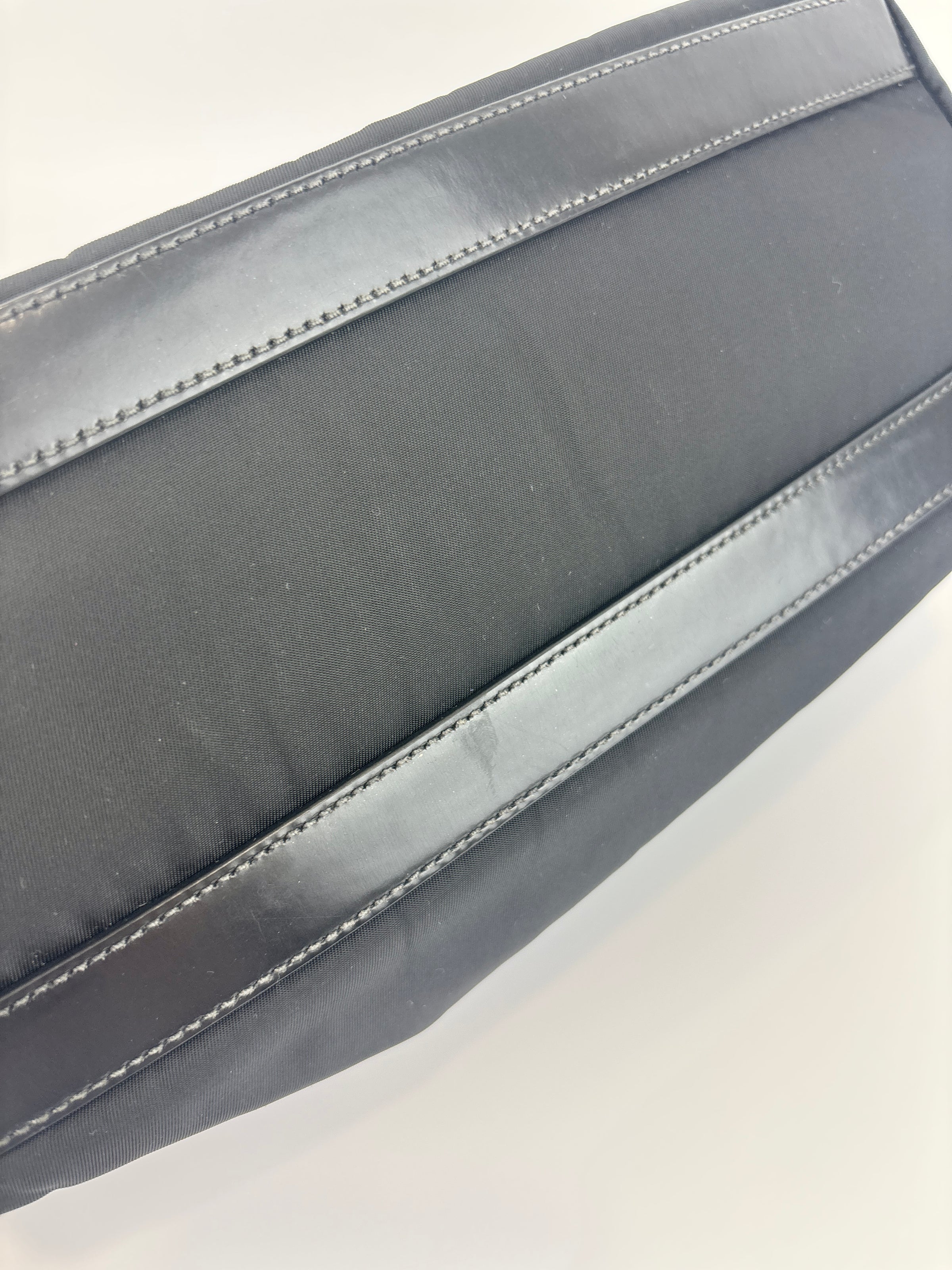 Black Tessuto & Patent Leather Embossed Logo Boston Bag