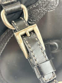 Black Tessuto & Patent Leather Embossed Logo Boston Bag