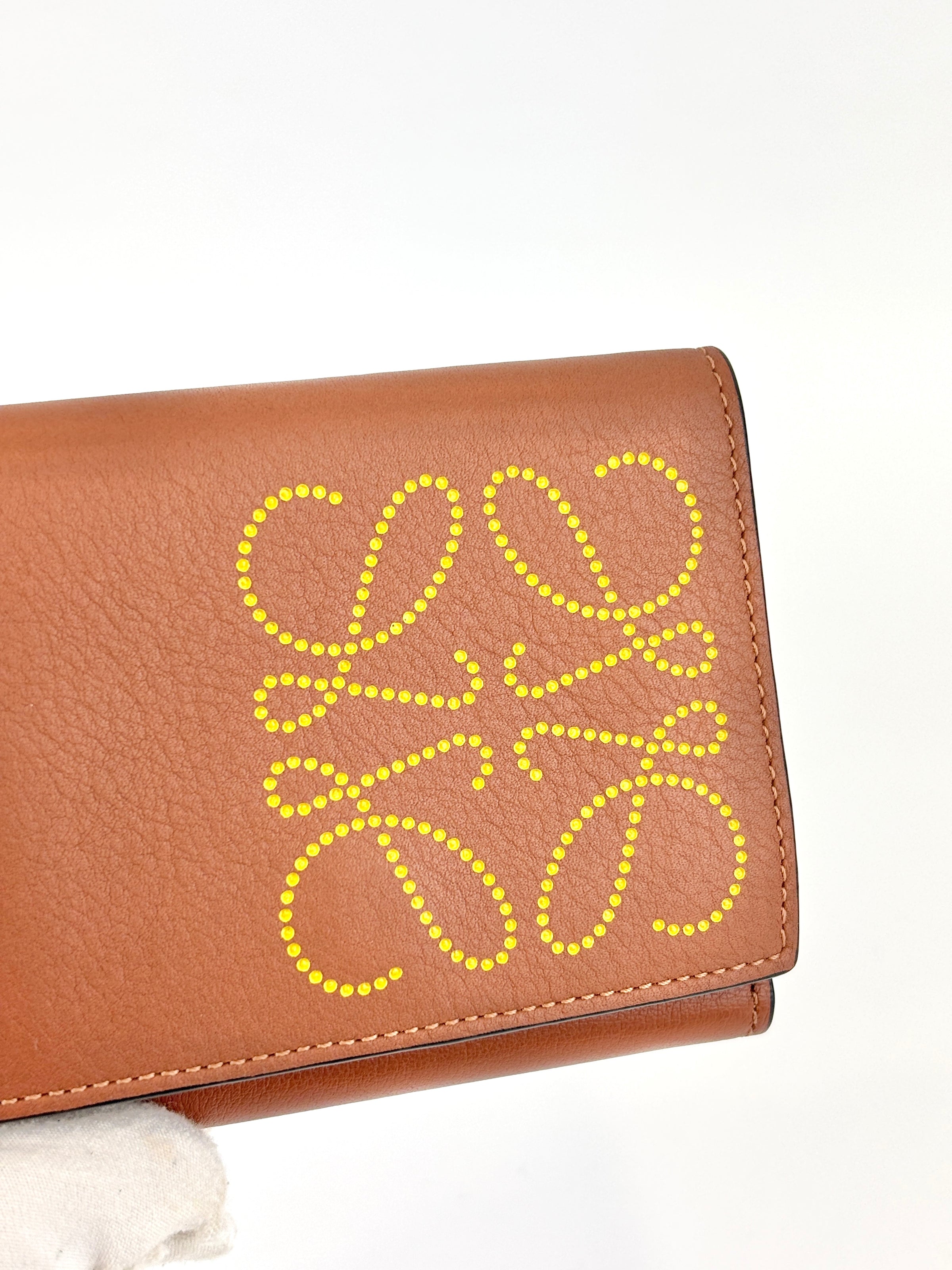 Anagram Trifold Compact Wallet in Brown Calfskin