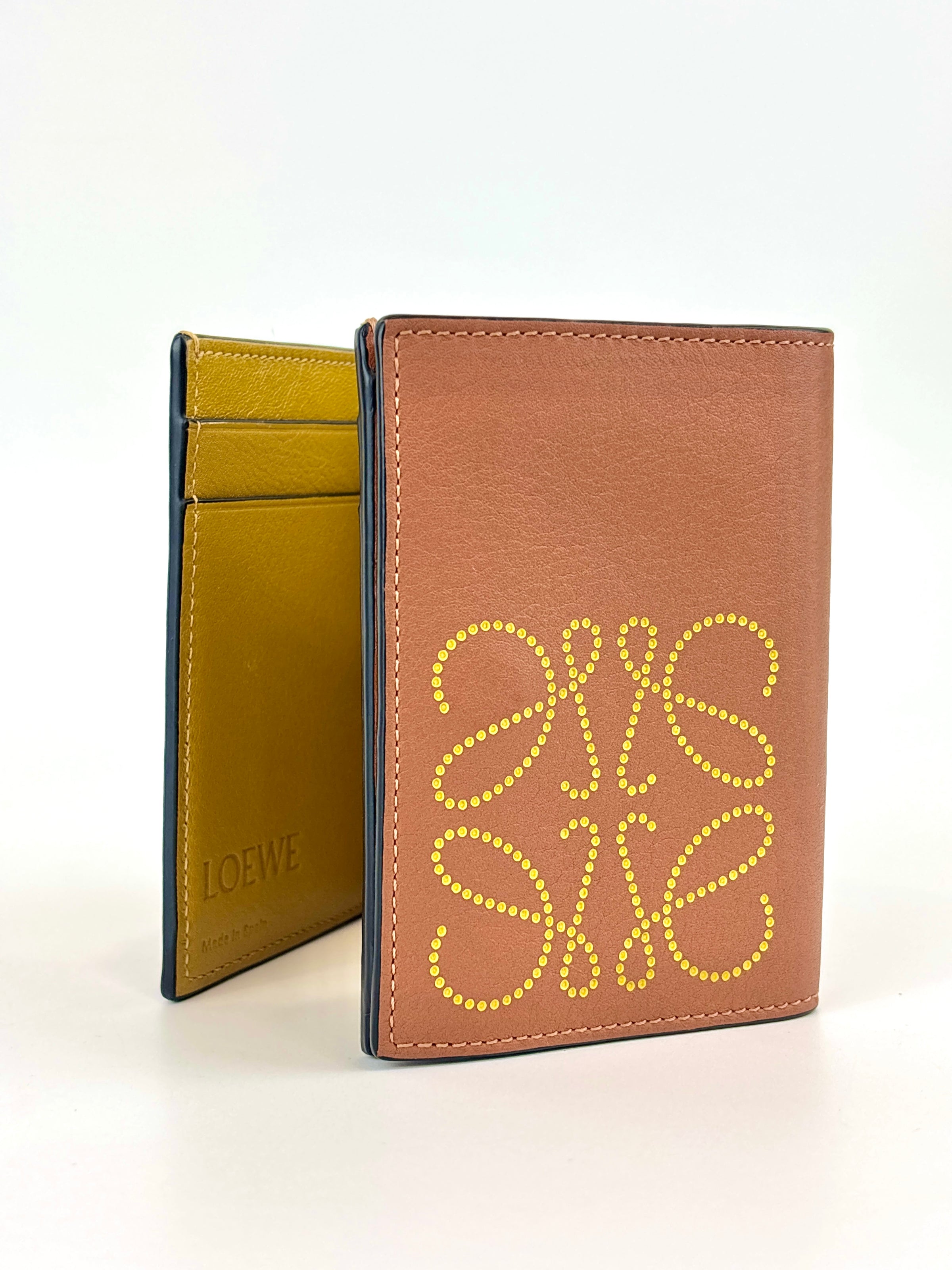 Anagram Trifold Compact Wallet in Brown Calfskin