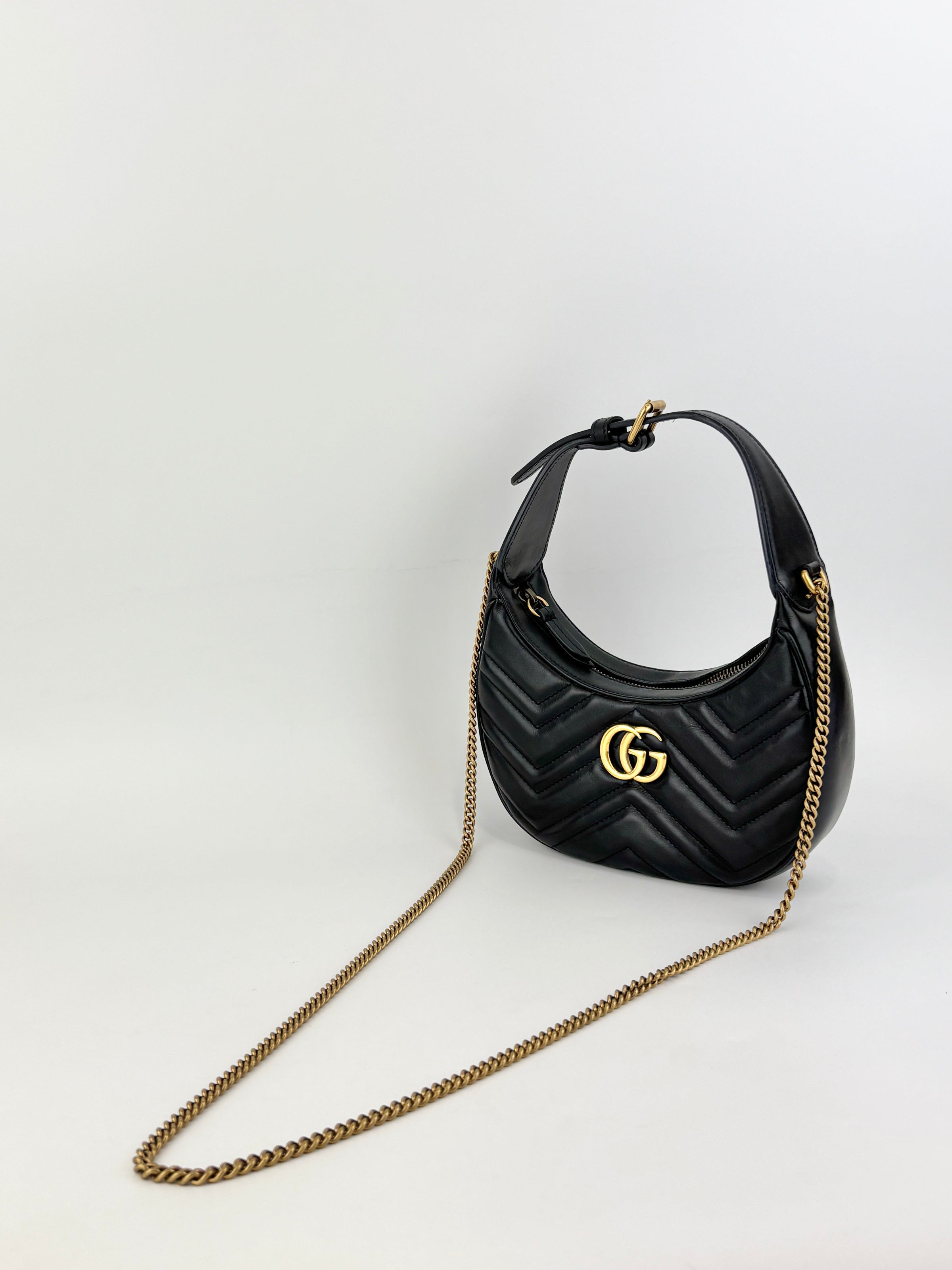 GG Marmont Small Half-Moon Shoulder Bag in Black