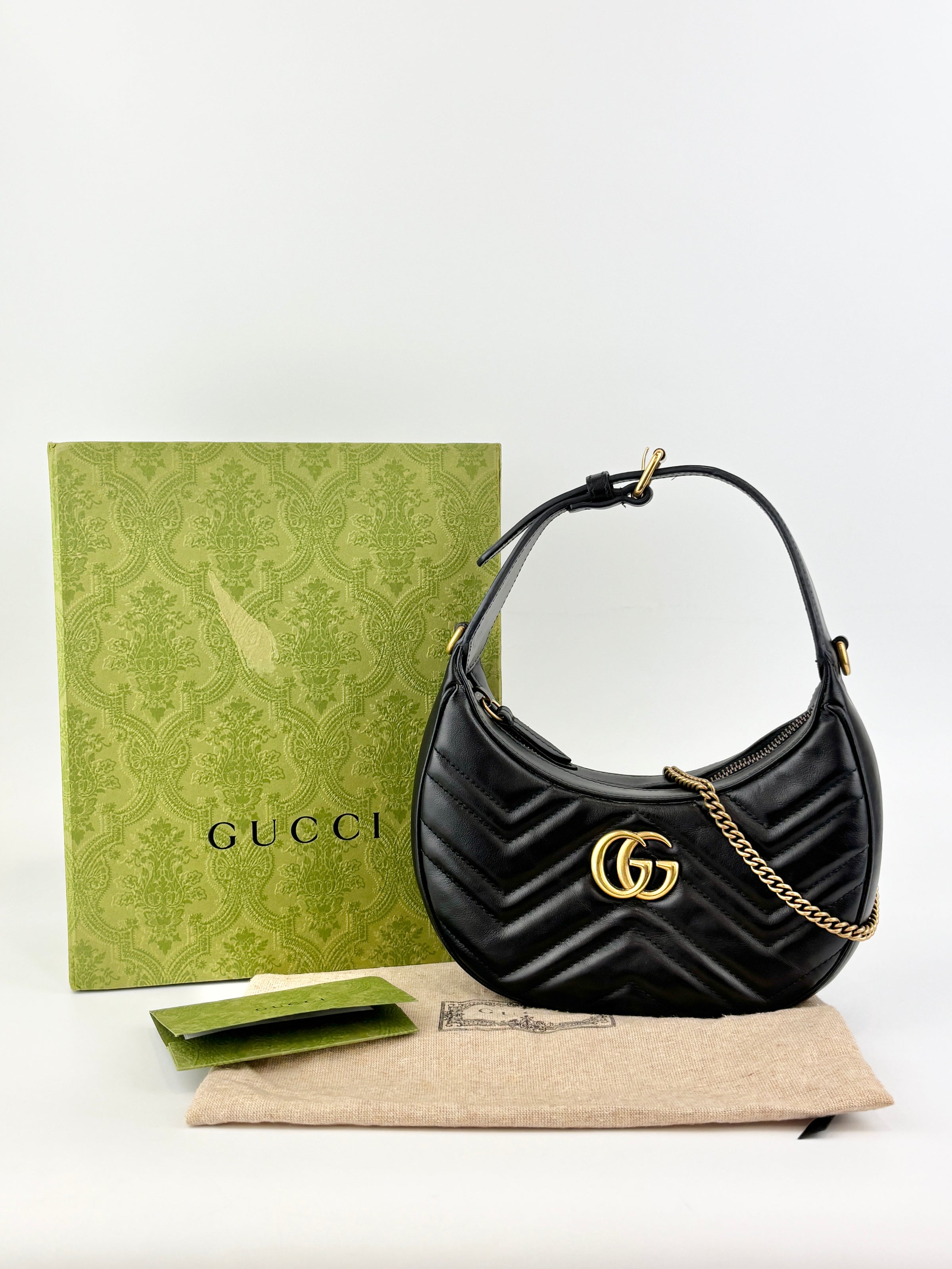 GG Marmont Small Half-Moon Shoulder Bag in Black