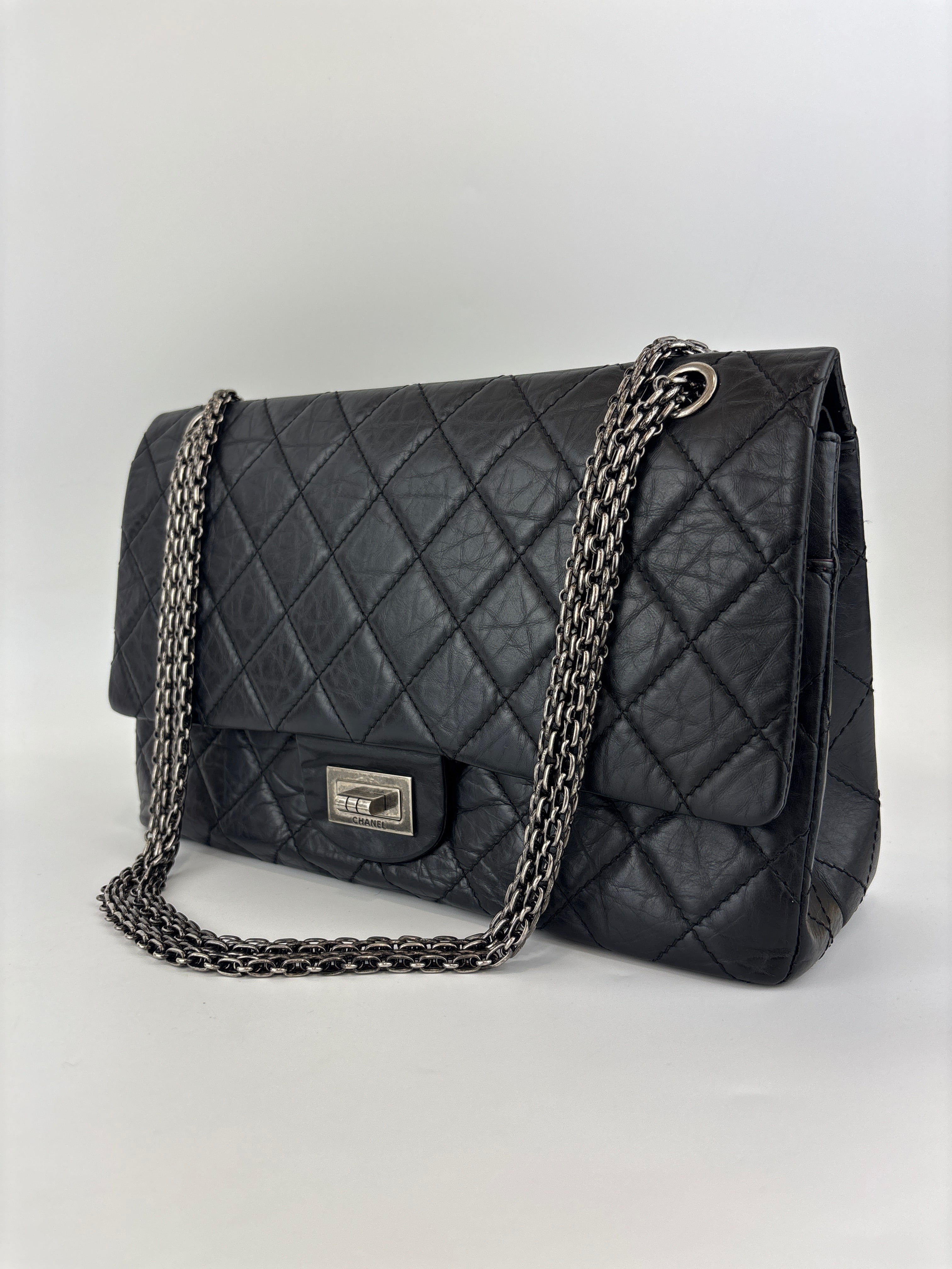Chanel Reissue 227 Black Aged Calfskin Ruthenium HW | Glampot