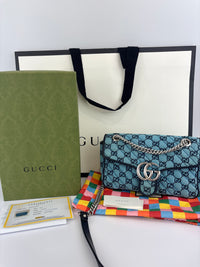 GG Marmont Small Canvas Shoulder Bag in Blue