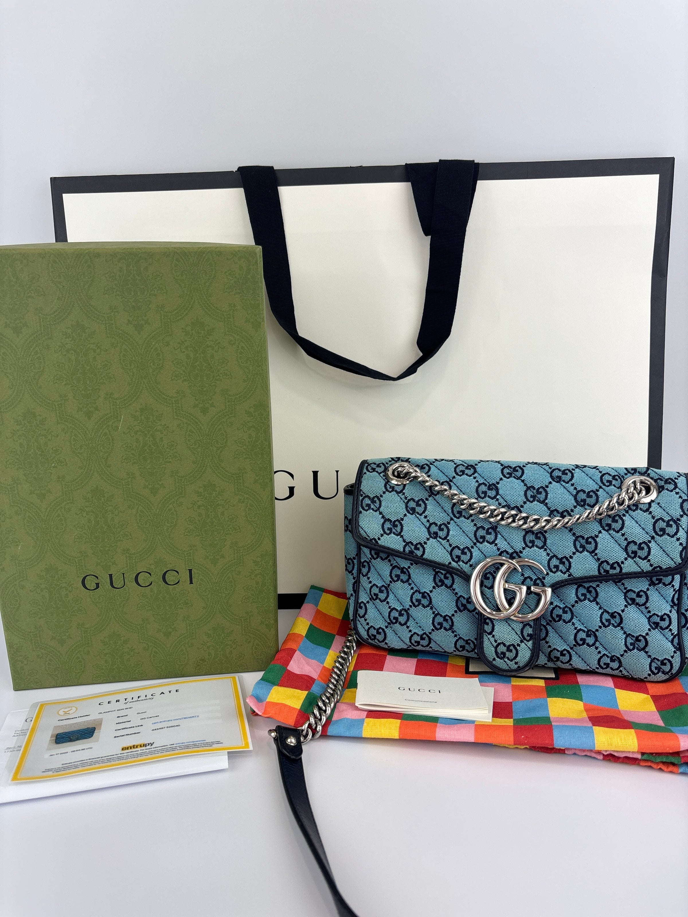 GG Marmont Small Canvas Shoulder Bag in Blue