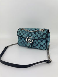 GG Marmont Small Canvas Shoulder Bag in Blue