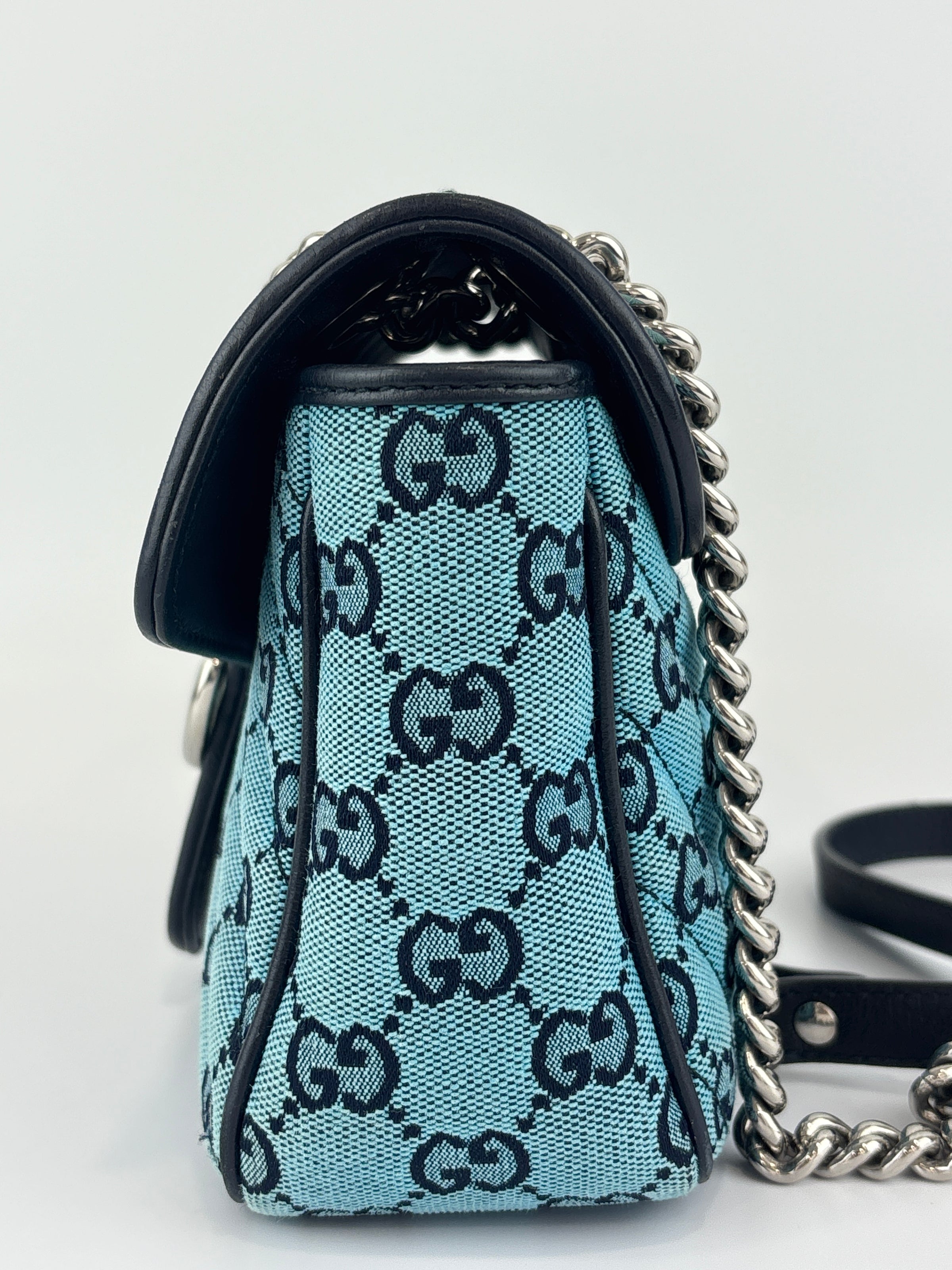 GG Marmont Small Canvas Shoulder Bag in Blue