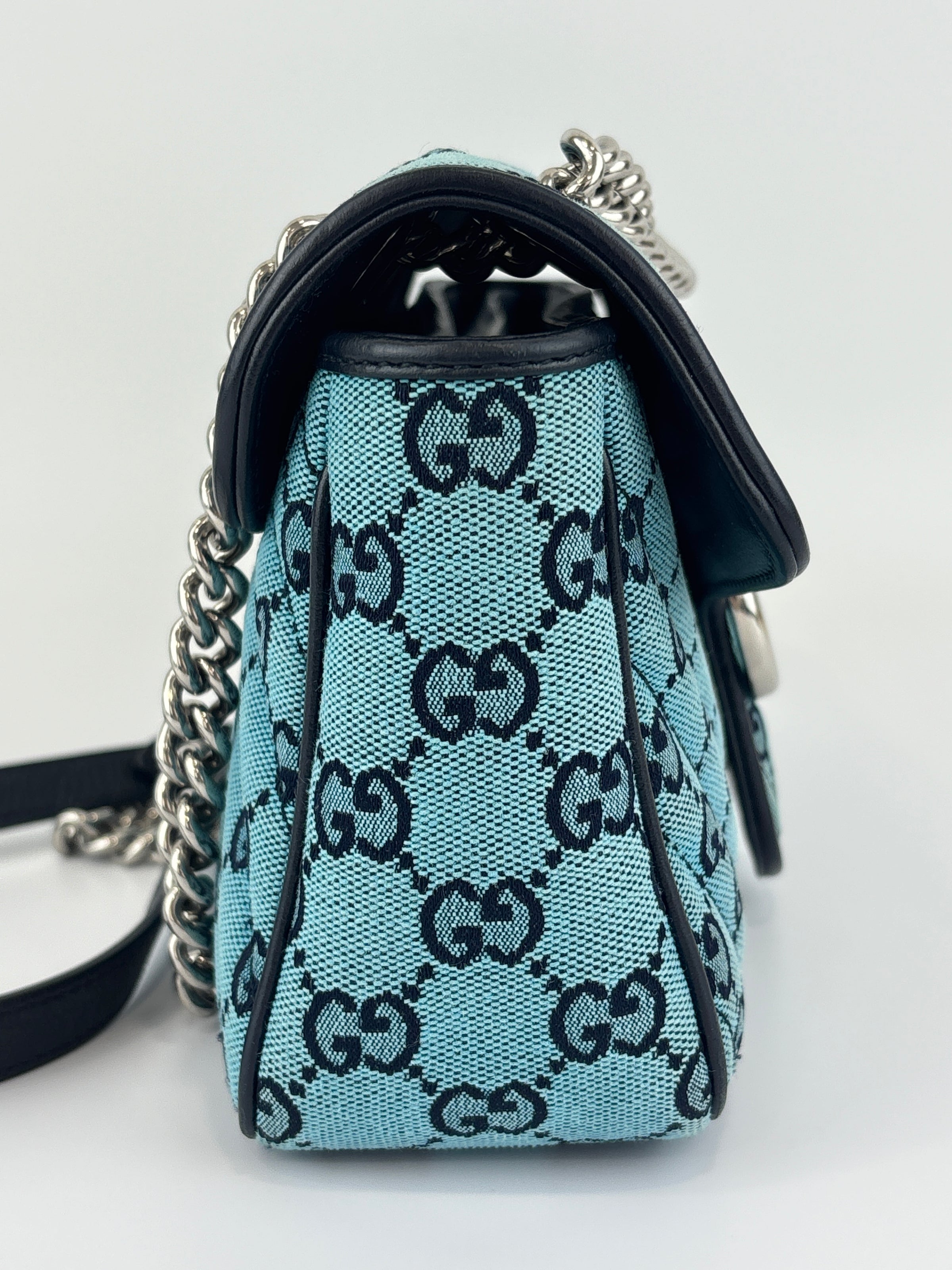 GG Marmont Small Canvas Shoulder Bag in Blue