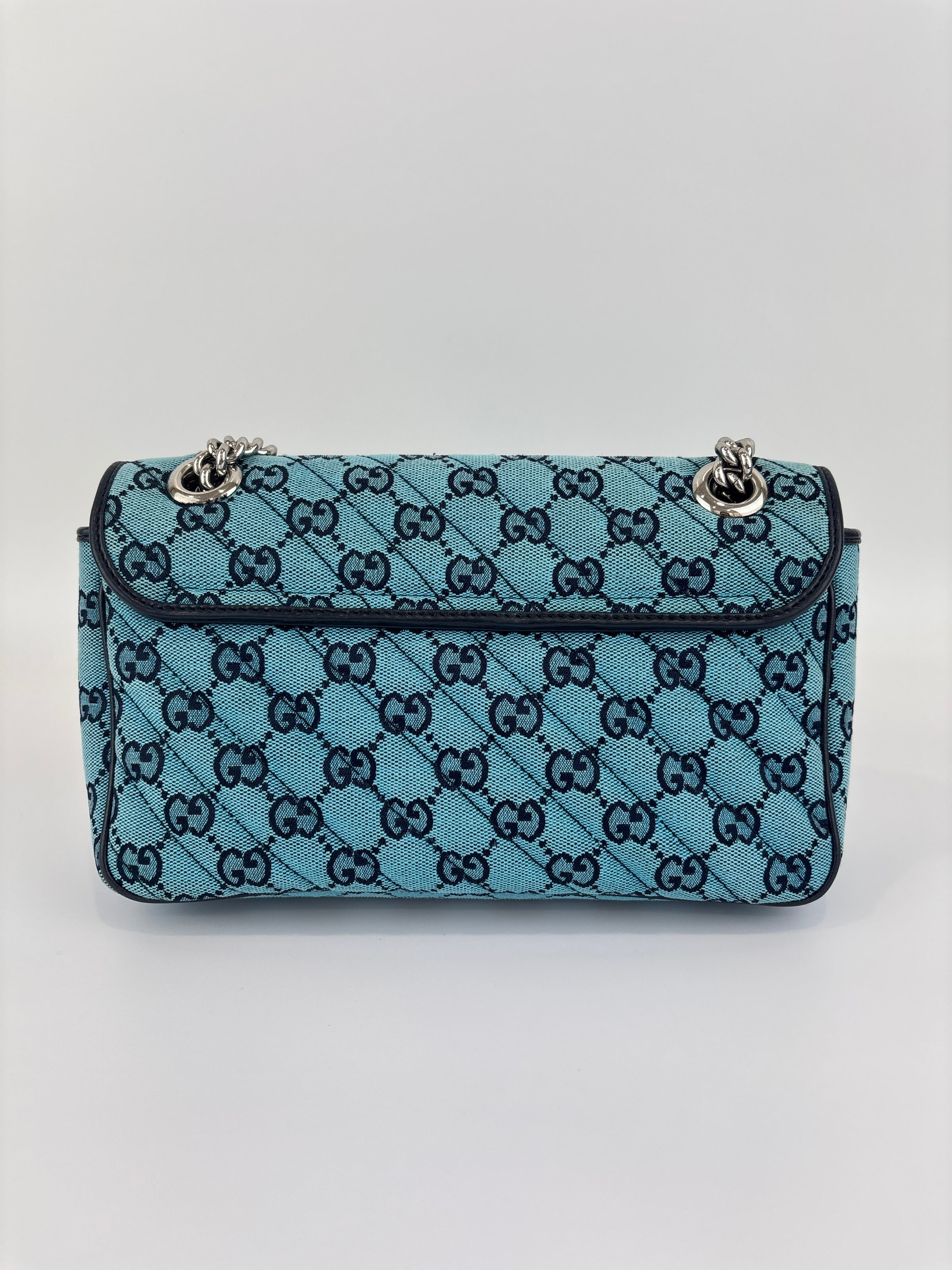 GG Marmont Small Canvas Shoulder Bag in Blue