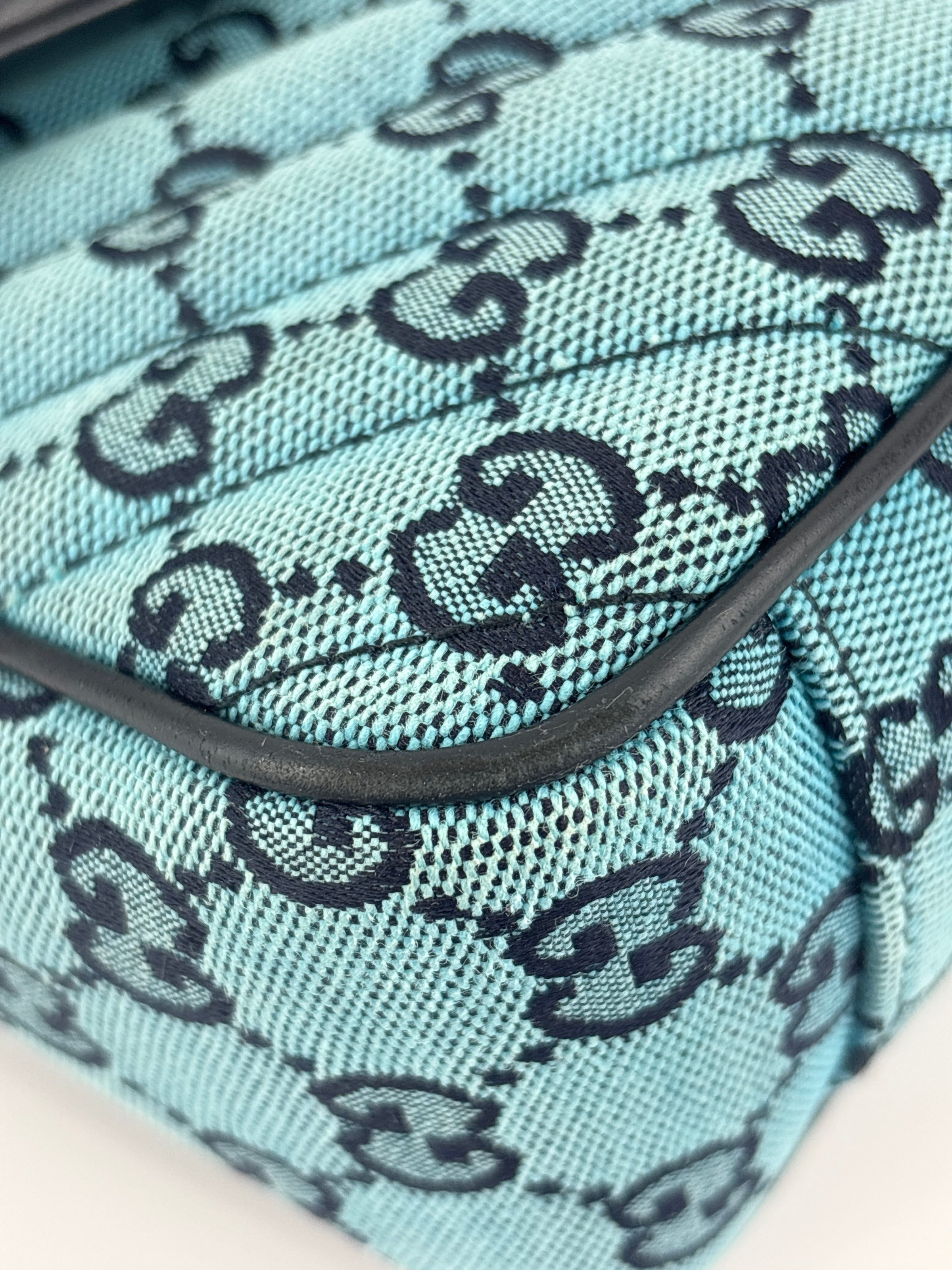 GG Marmont Small Canvas Shoulder Bag in Blue