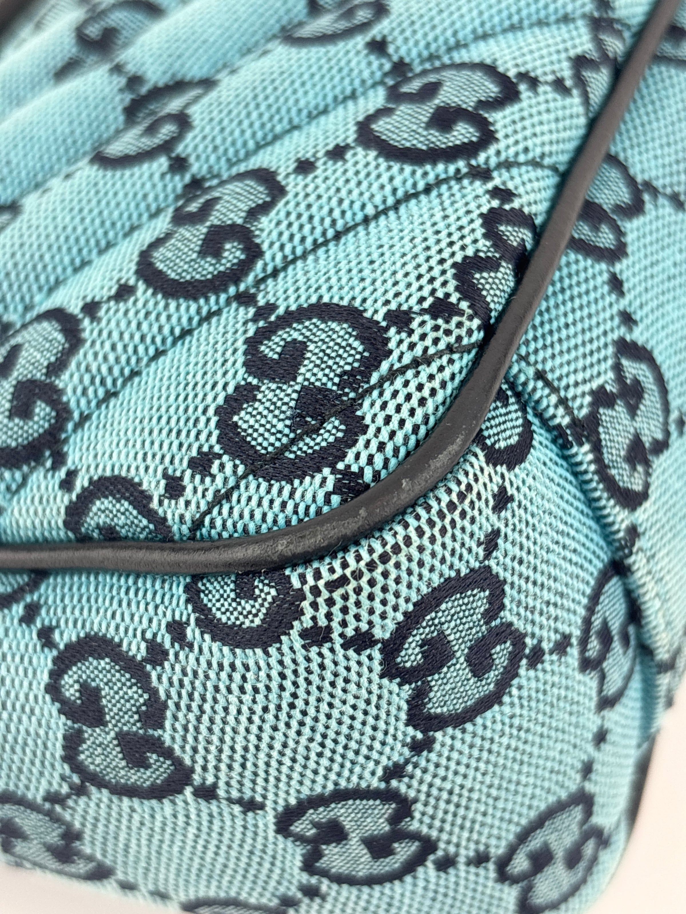 GG Marmont Small Canvas Shoulder Bag in Blue