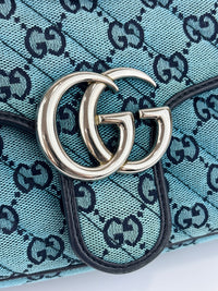 GG Marmont Small Canvas Shoulder Bag in Blue
