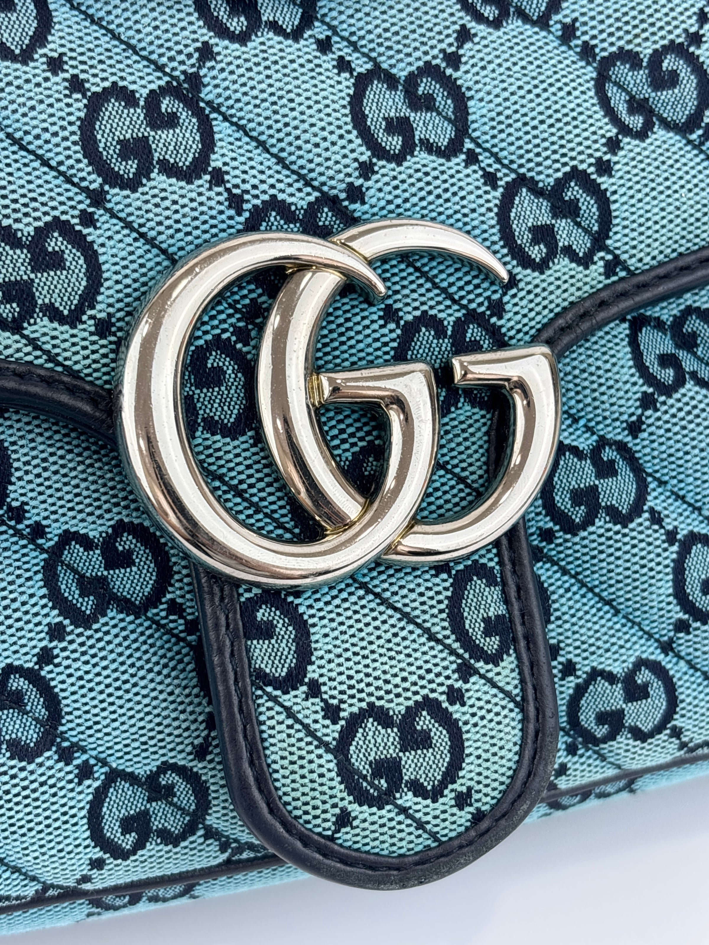 GG Marmont Small Canvas Shoulder Bag in Blue