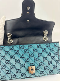 GG Marmont Small Canvas Shoulder Bag in Blue