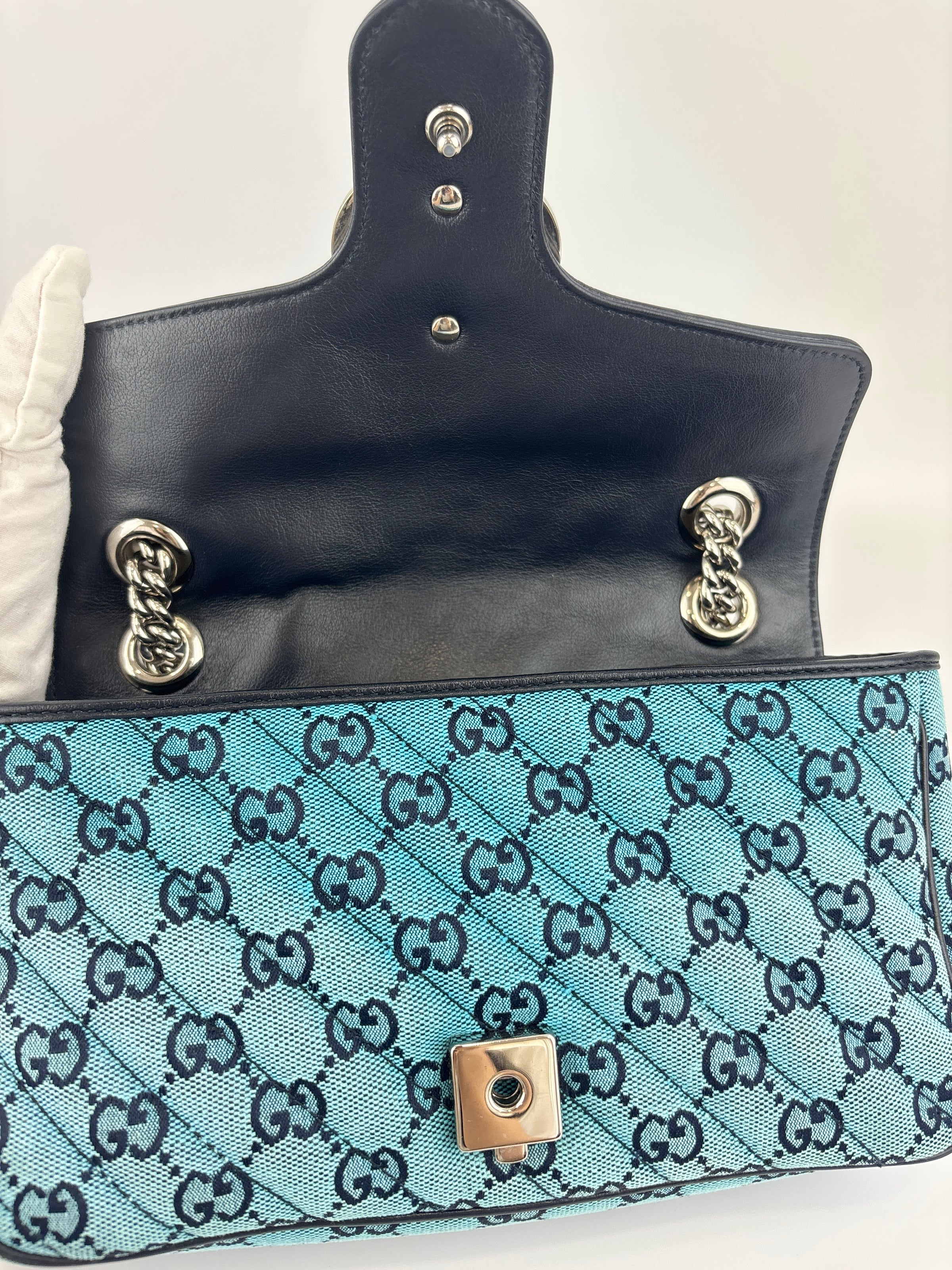 GG Marmont Small Canvas Shoulder Bag in Blue