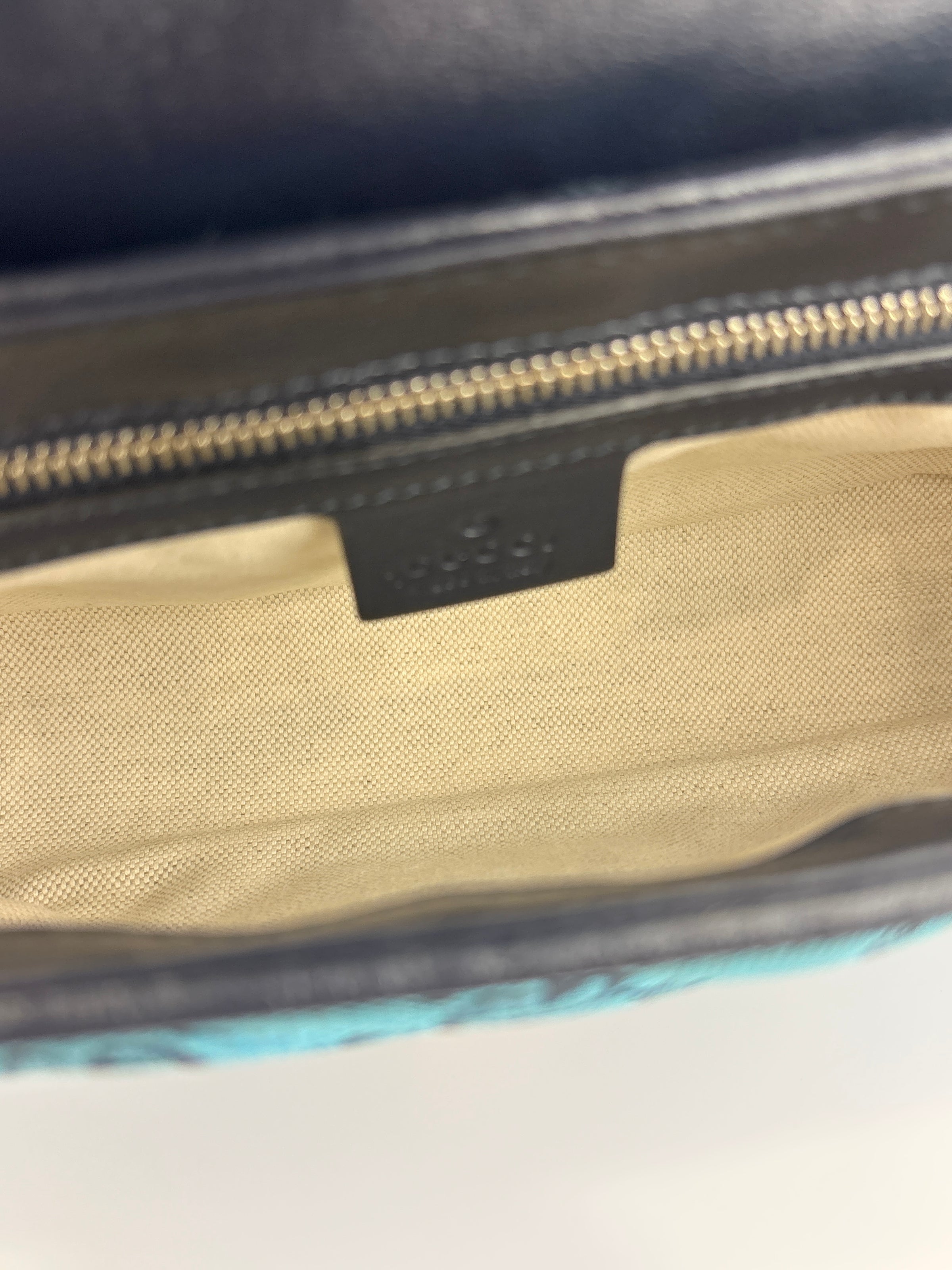 GG Marmont Small Canvas Shoulder Bag in Blue