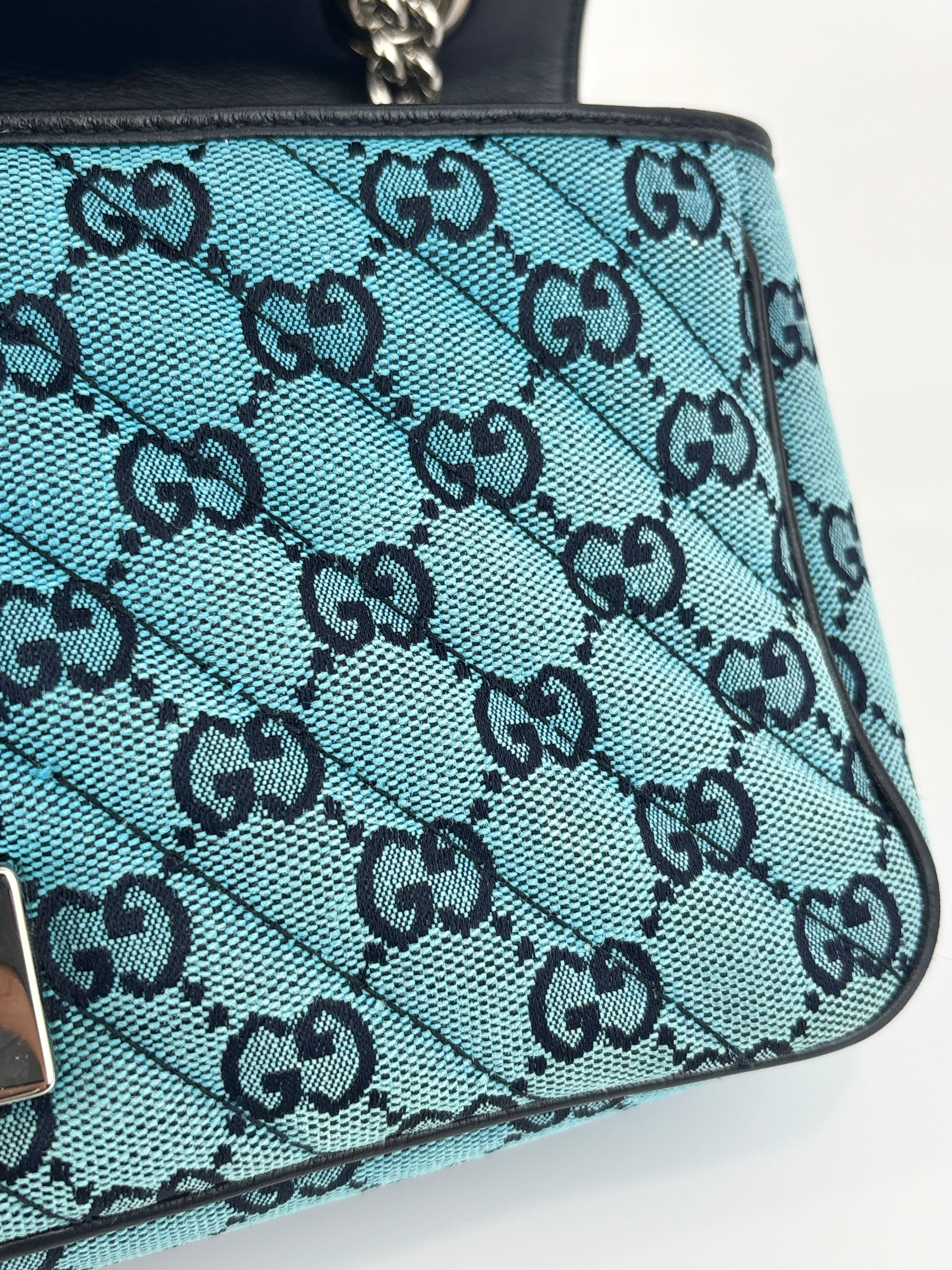 GG Marmont Small Canvas Shoulder Bag in Blue