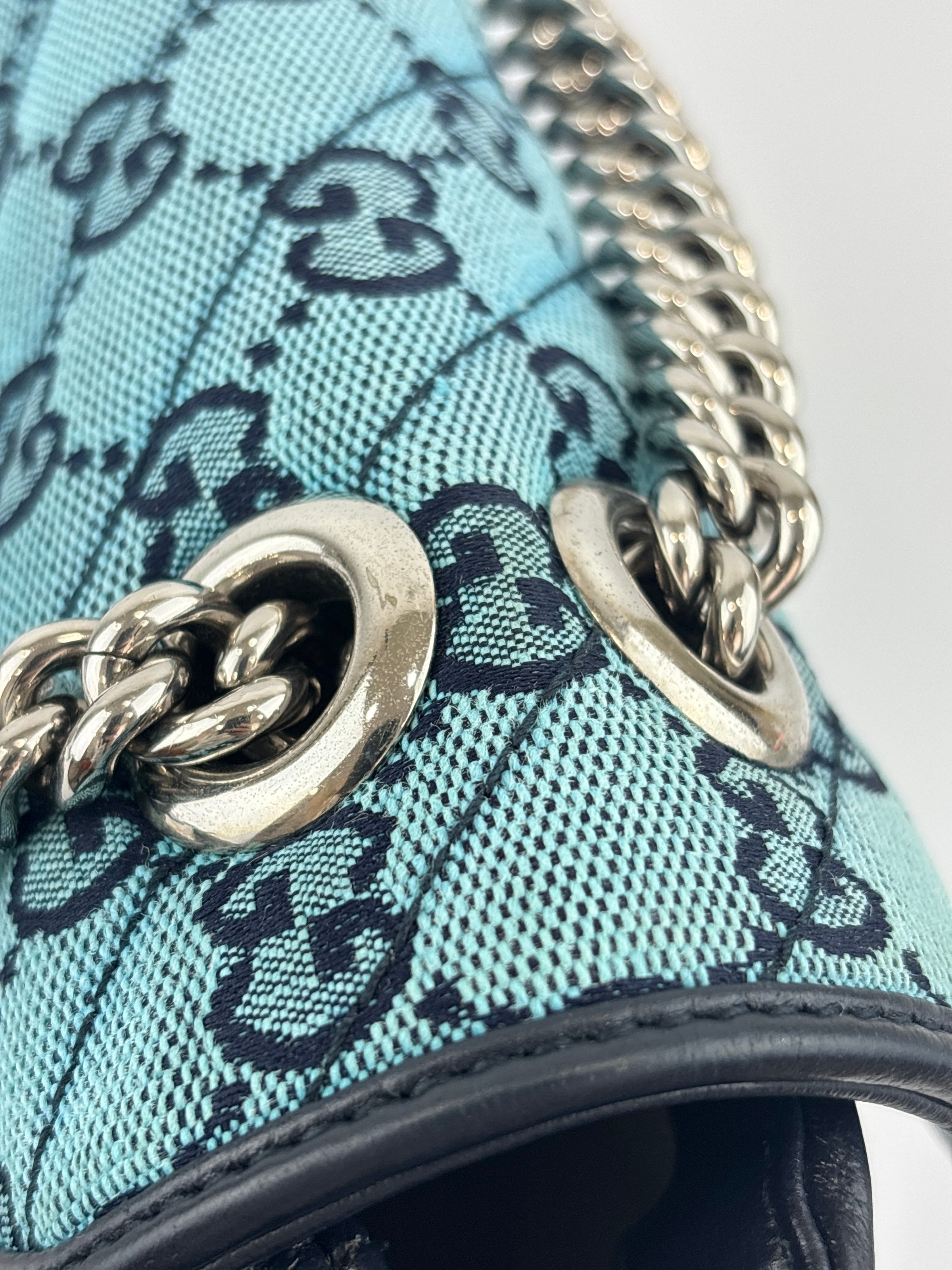 GG Marmont Small Canvas Shoulder Bag in Blue