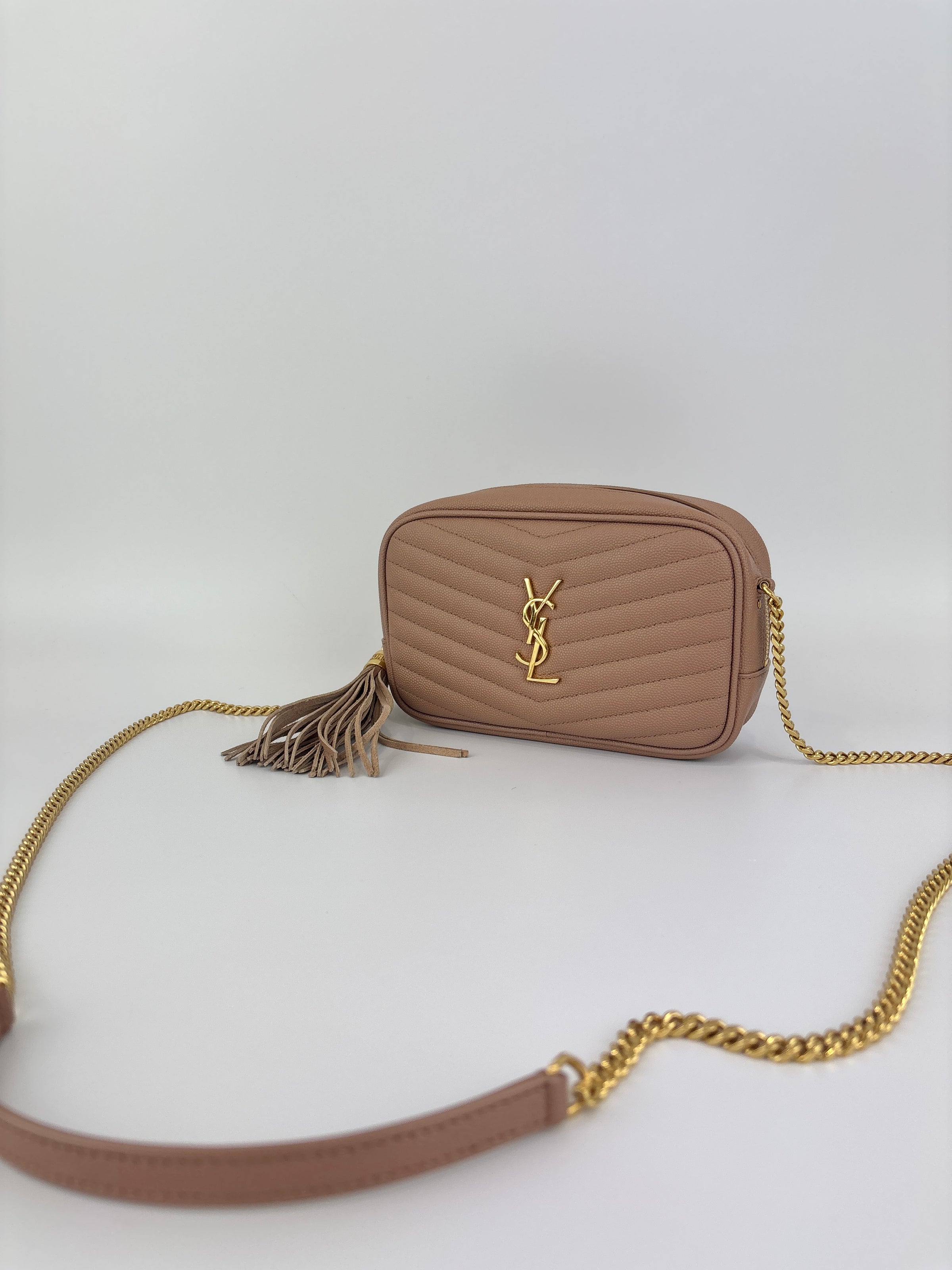 Mini Lou Camera Bag in Vintage Peach Matelassé Grain de Poudre