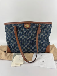 Ophidia GG Medium Tote in Blue Denim