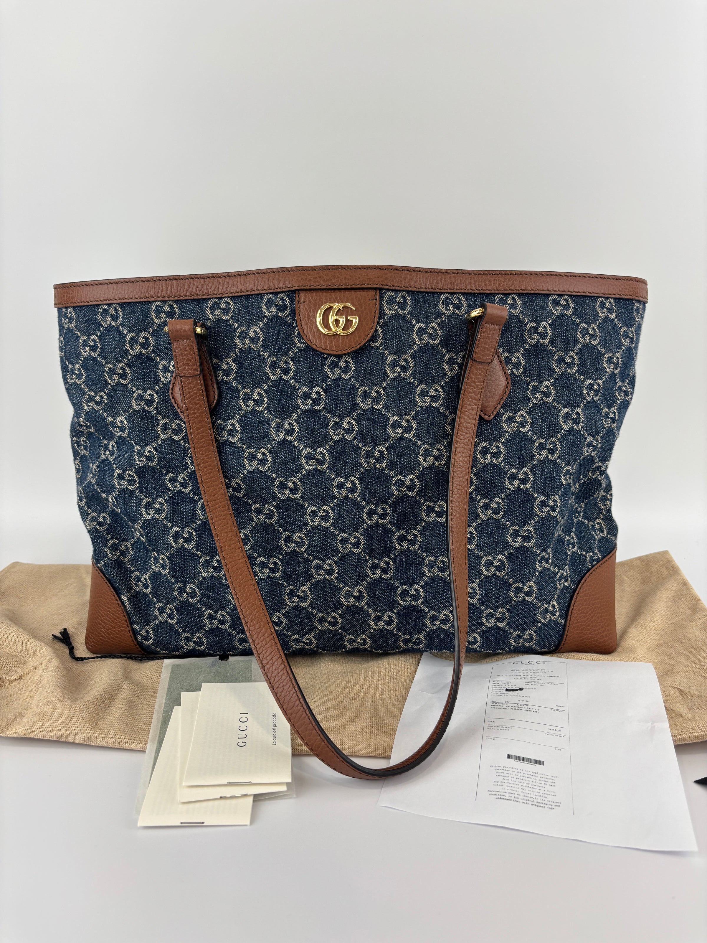 Ophidia GG Medium Tote in Blue Denim