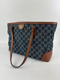 Ophidia GG Medium Tote in Blue Denim