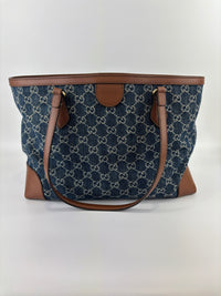 Ophidia GG Medium Tote in Blue Denim