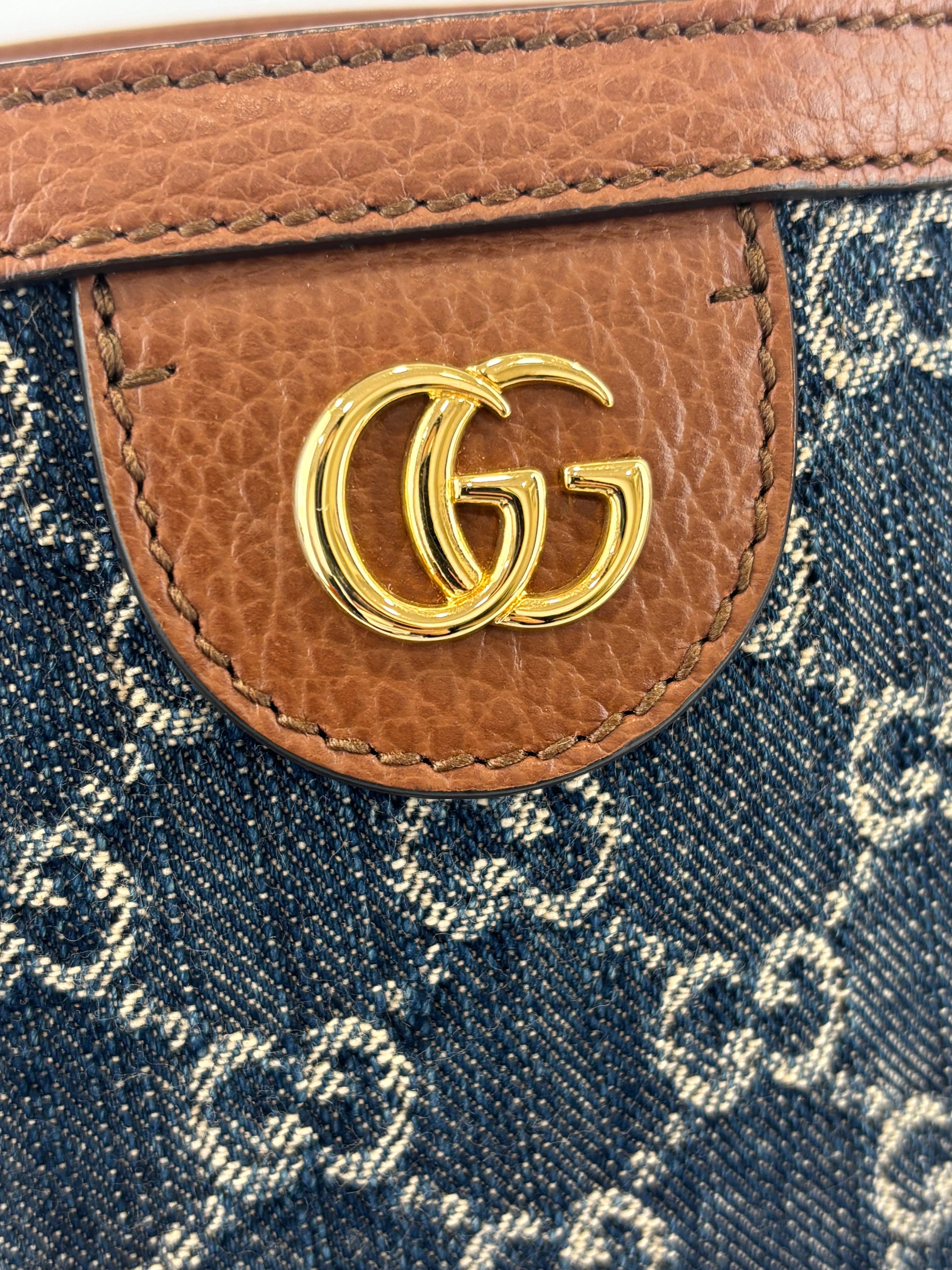 Ophidia GG Medium Tote in Blue Denim