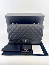 Classic Jumbo Single Flap Black Caviar SHW