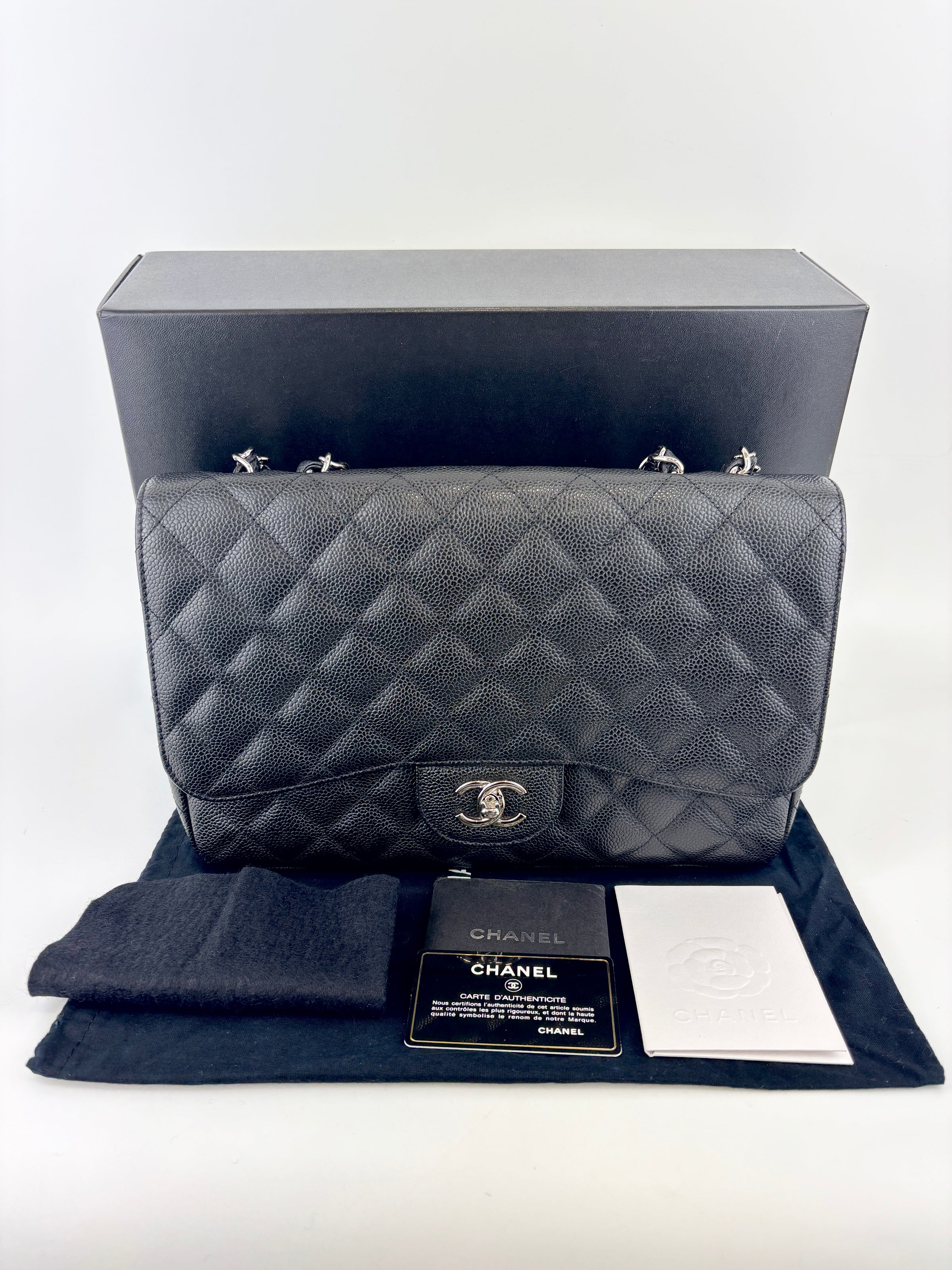 Classic Jumbo Single Flap Black Caviar SHW