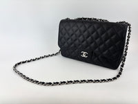 Classic Jumbo Single Flap Black Caviar SHW