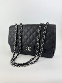 Classic Jumbo Single Flap Black Caviar SHW