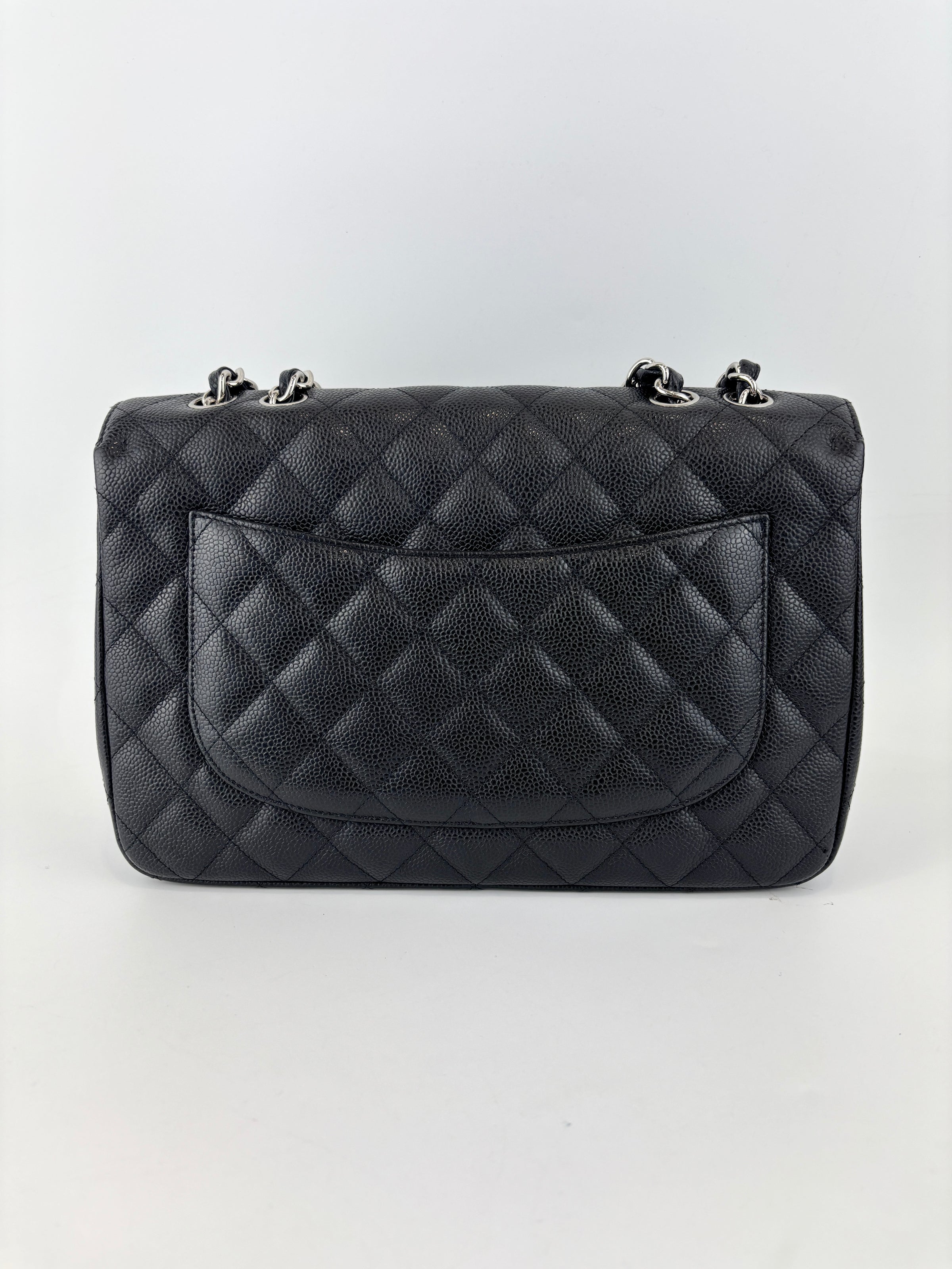 Classic Jumbo Single Flap Black Caviar SHW