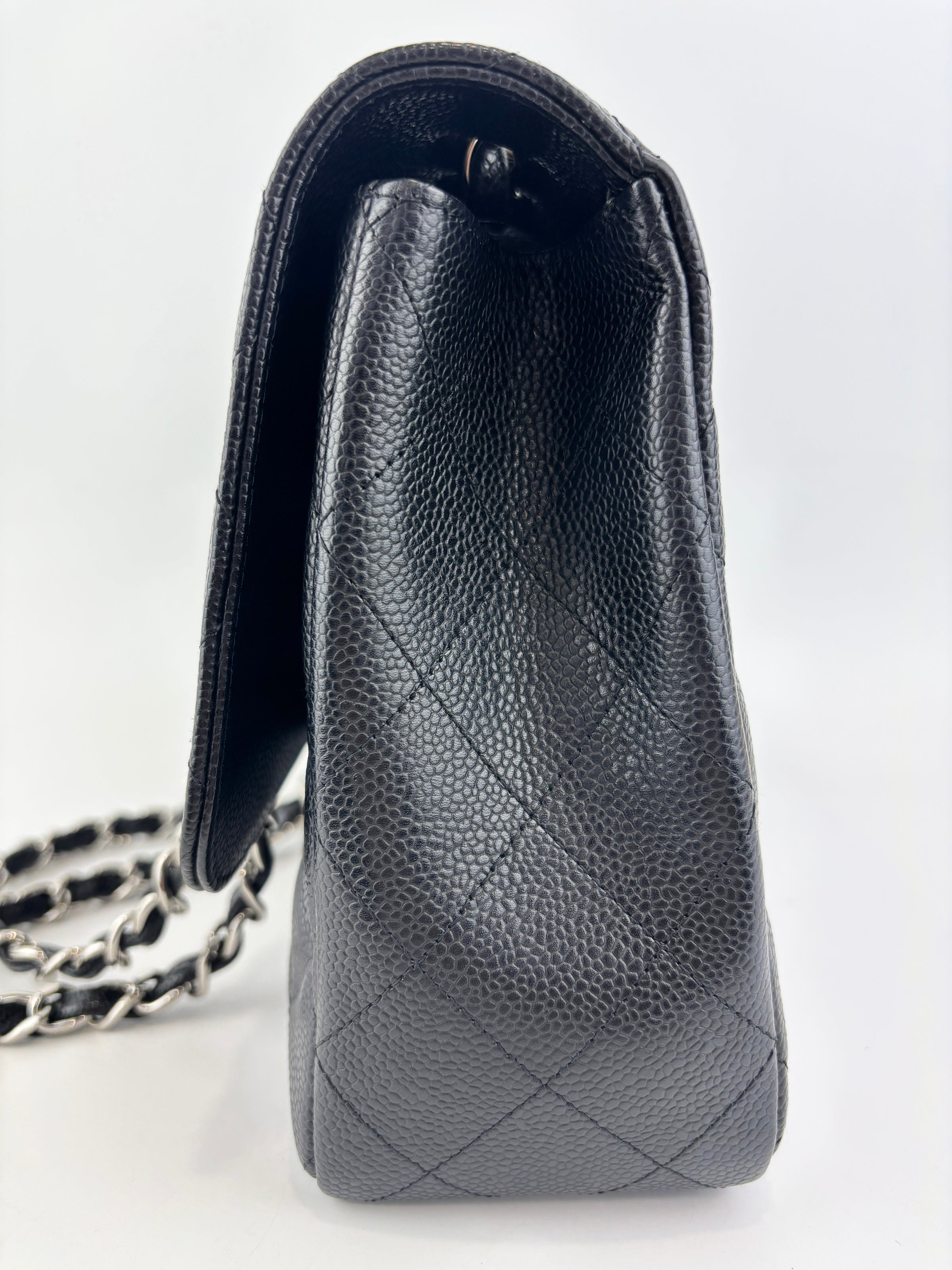 Classic Jumbo Single Flap Black Caviar SHW
