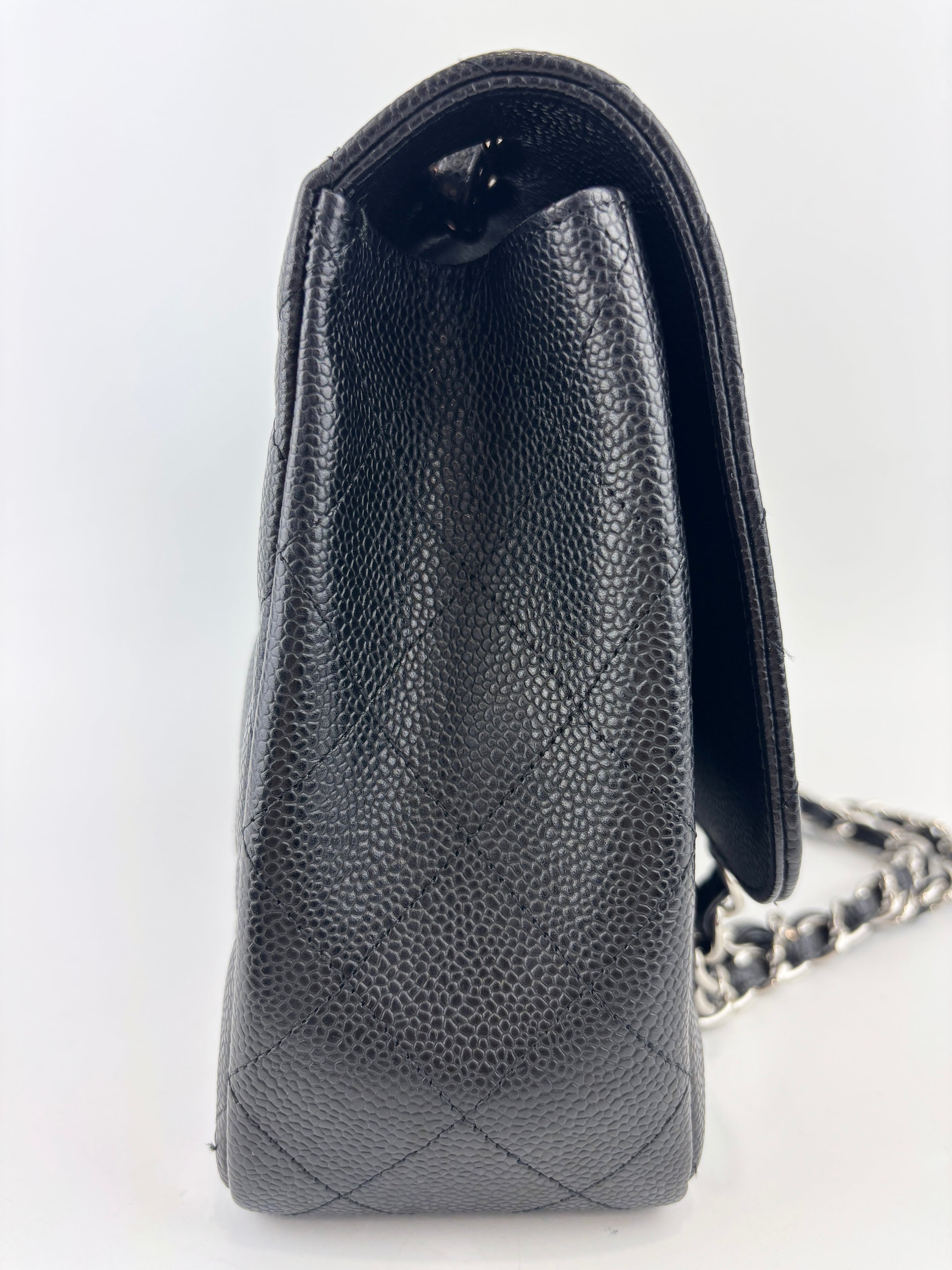 Classic Jumbo Single Flap Black Caviar SHW