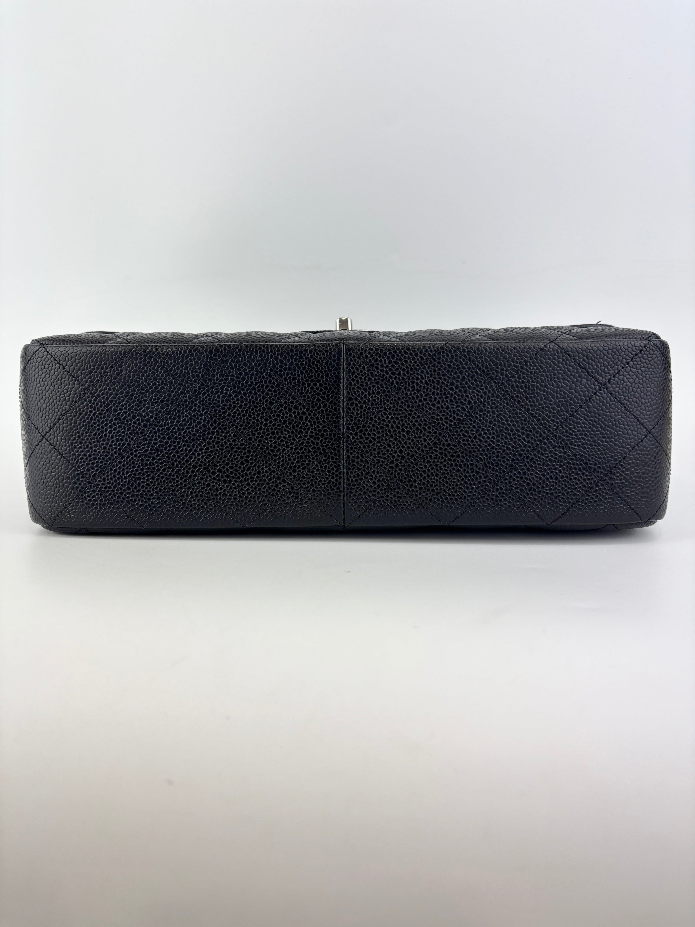 Classic Jumbo Single Flap Black Caviar SHW