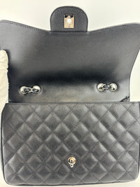 Classic Jumbo Single Flap Black Caviar SHW