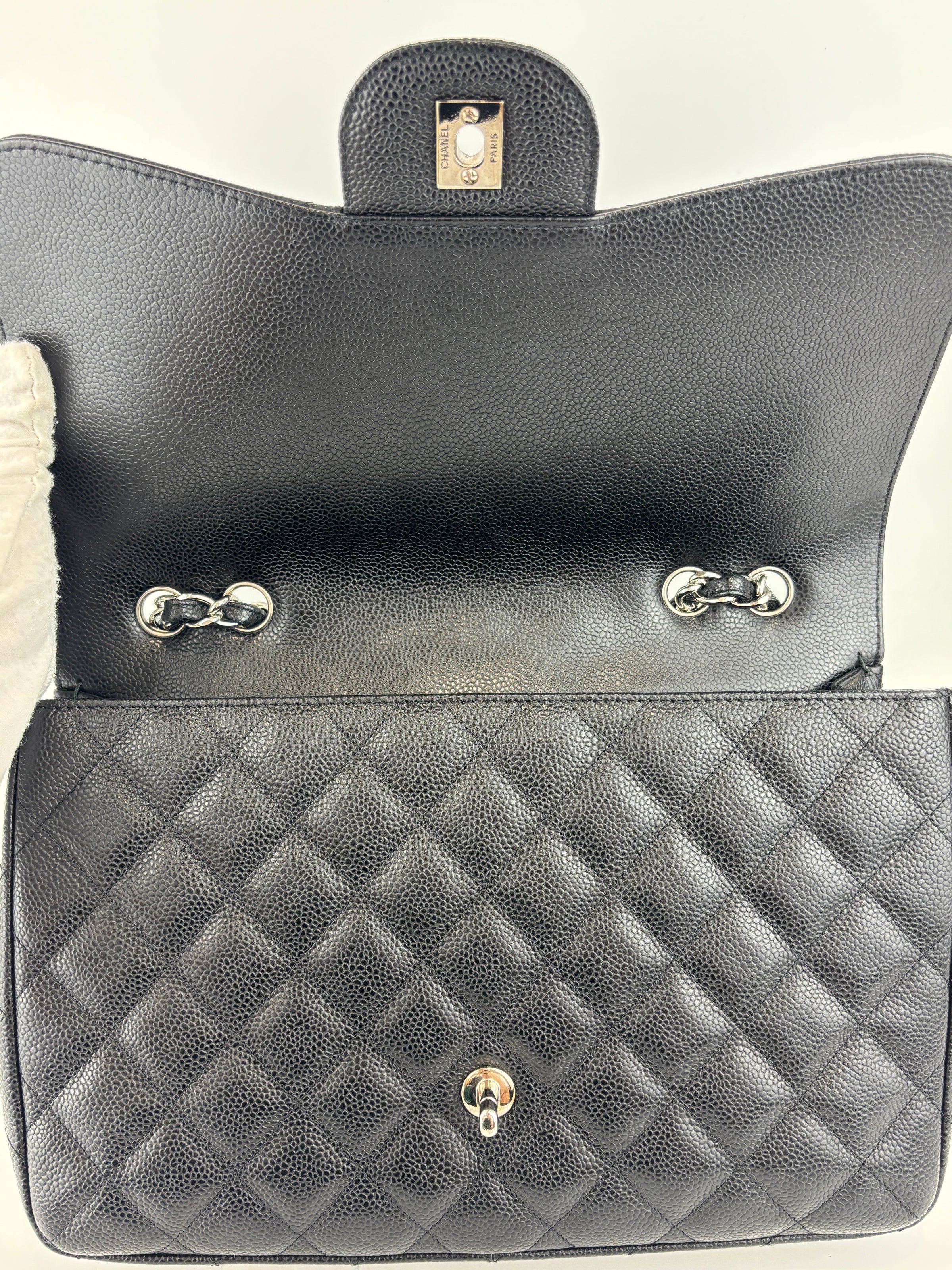 Classic Jumbo Single Flap Black Caviar SHW