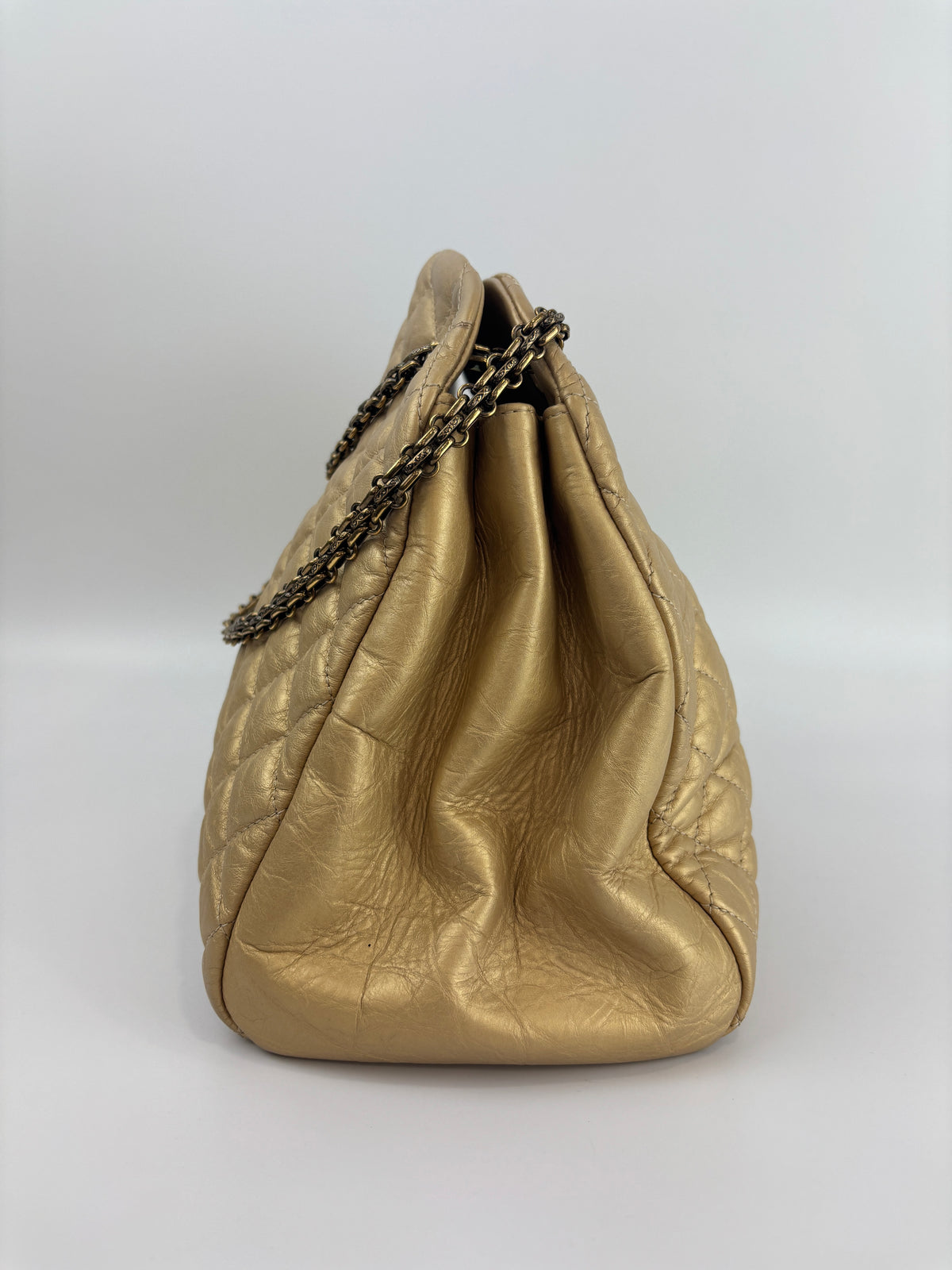 Aged Calfskin Gold Quilted Large Just Mademoiselle Bowling Bag