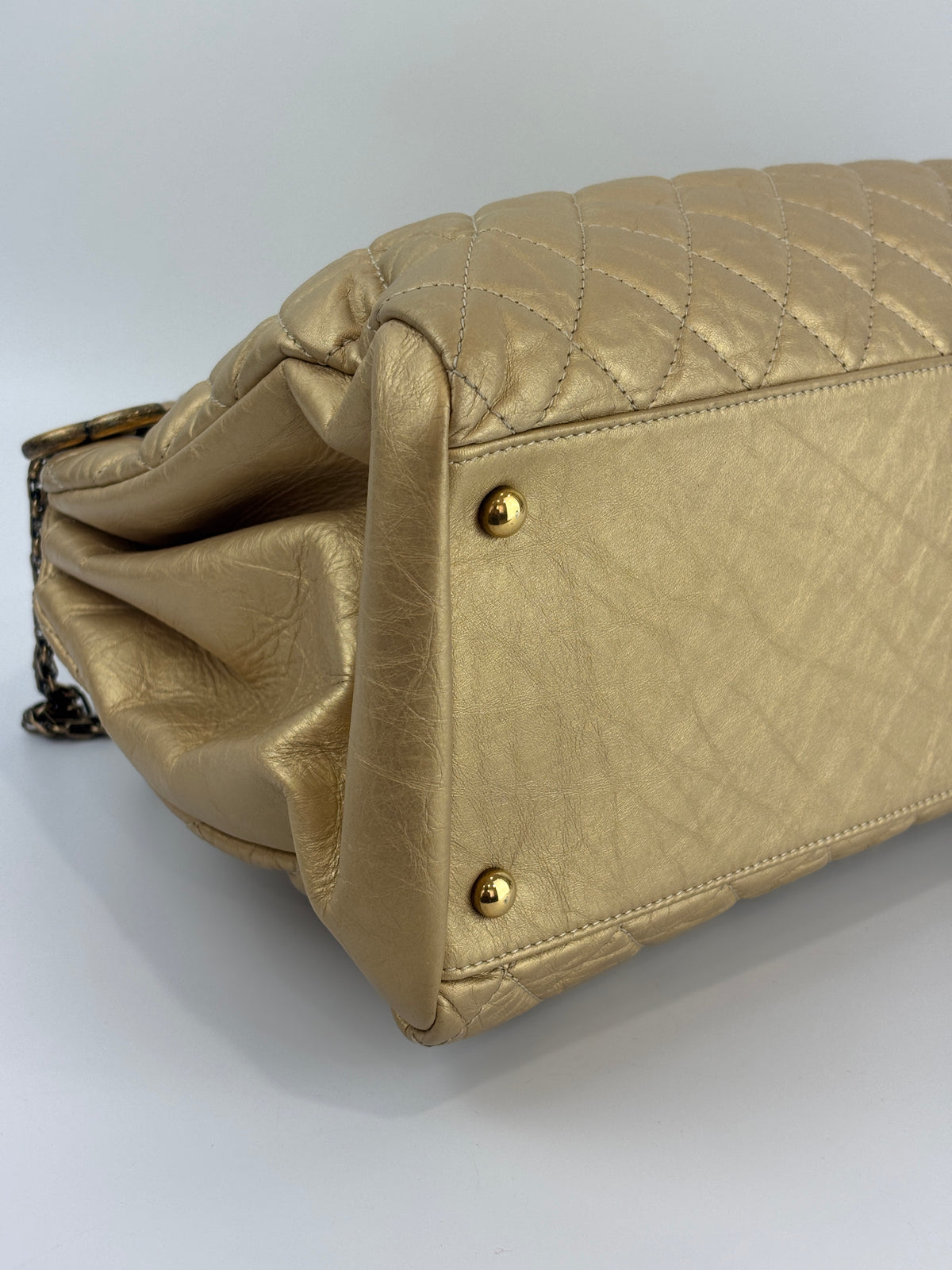 Aged Calfskin Gold Quilted Large Just Mademoiselle Bowling Bag